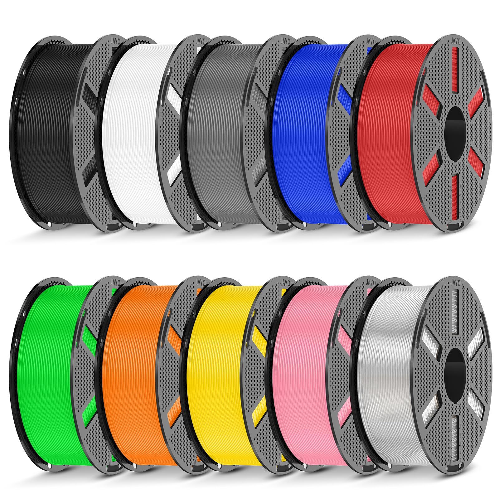 JAYO 10 Colors PLA Plus Filament Bundle 1.75mm, 1.1KG Reusable Spool