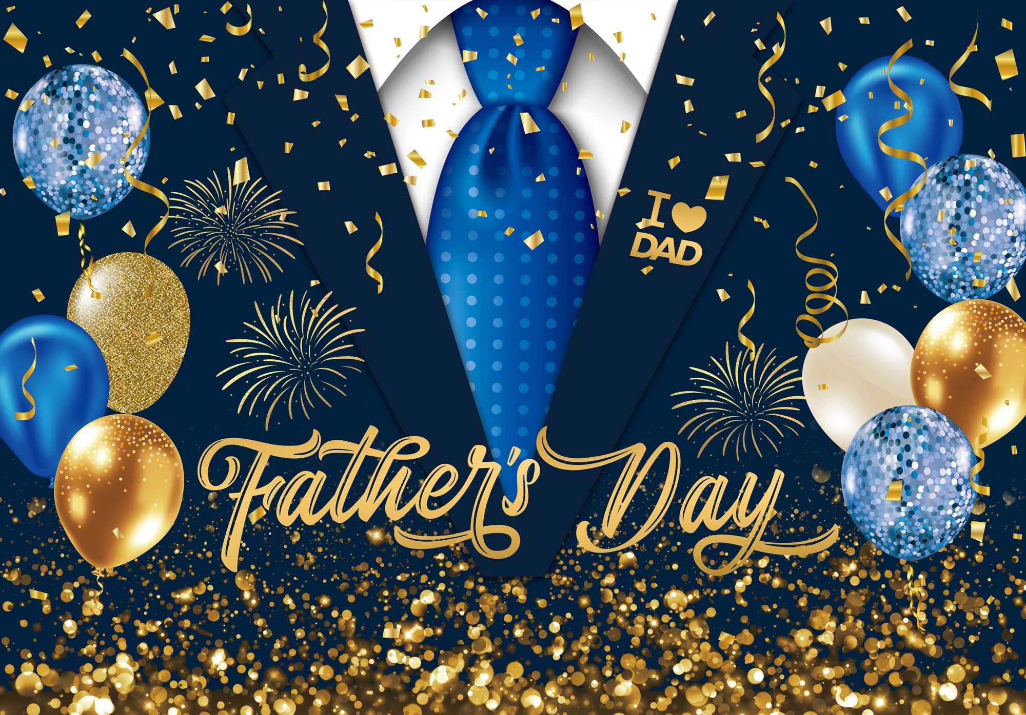 Msocio 7x5ft Polyester Happy Father's Day Banner Backdrop LUE Gold Balloons Background Photography for I Love Dad Thank You Daddy Party Decorations Photo Studio Booth Props