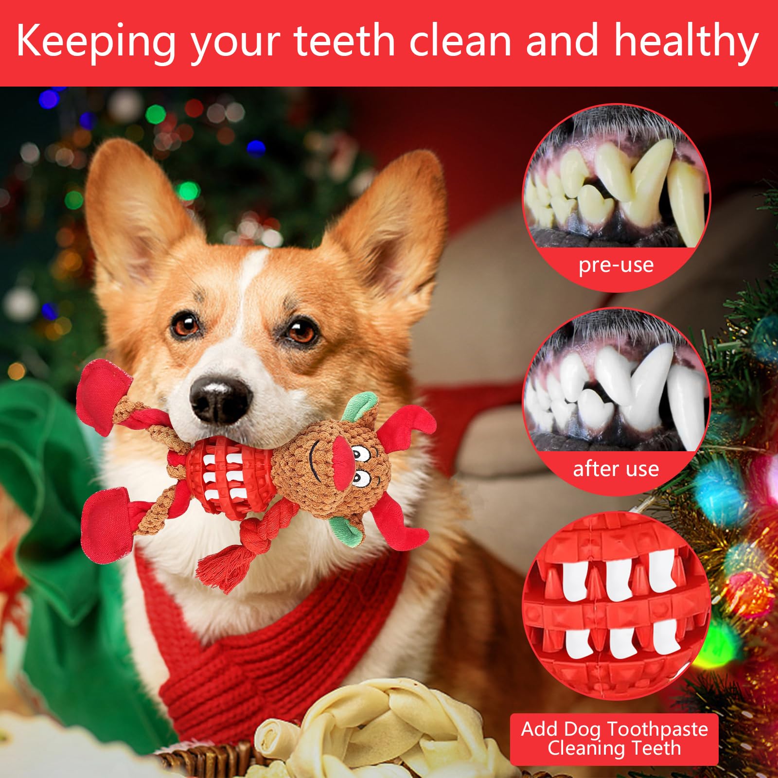 Jouets Pour Chien De Noël - Lot De 2 Peluches Avec Sifflet Et Papier Froissant - Résistants - 6