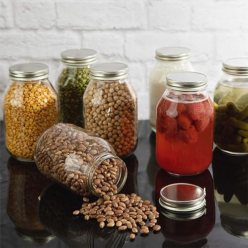 Miniatura 6 de Tarros Mason de cristal de boca regular, 32 onzas (paquete de 4) tarros de vidrio con metal plateado hermético de 1 pieza para almacenamiento de