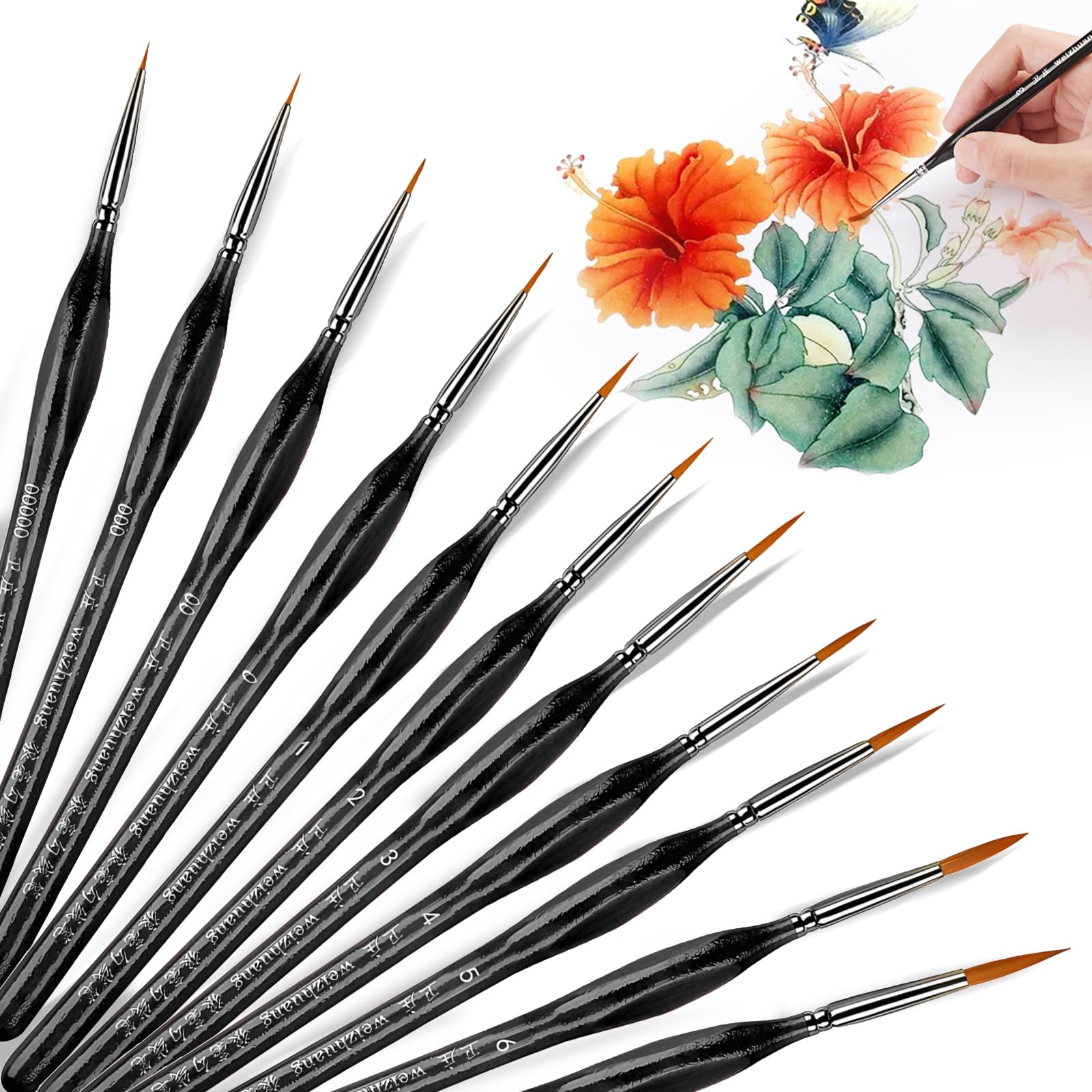 Dhswnng Black 11Pcs Fine Paint Brushes, Versatile Sizes Miniature Paint Brush Set Thin Paint Brushes For Fine Detailing Model Craft And Art Painting (Black)