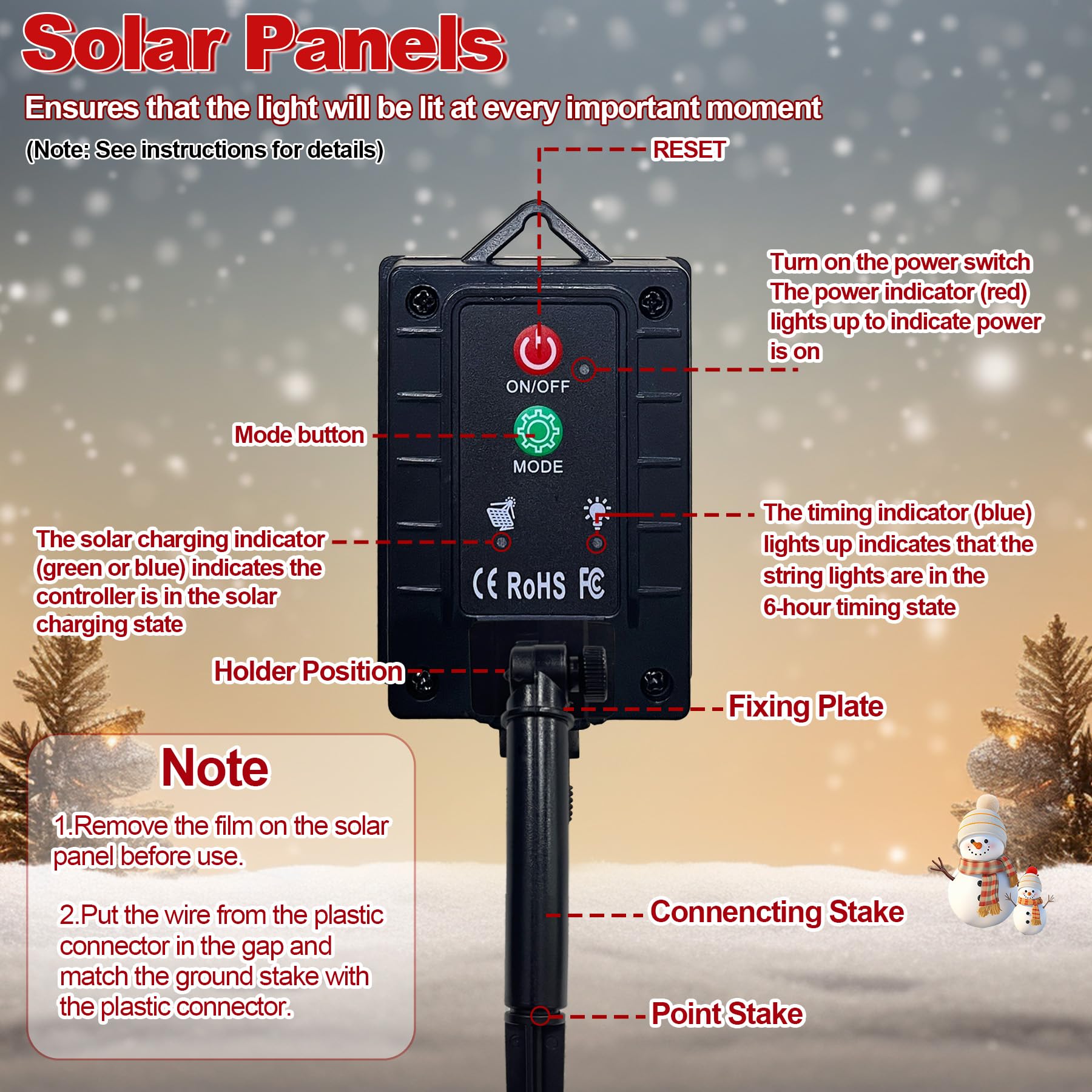 VEEKAY 10 Pièces Decoration Noel Lampe Solaire Exterieur,8 modes de canne à sucre éclairée solaire,Flocon de Neige Lumières de Noël,Étanches,Marqueur De Chemin De Noël pour Terrasse Cour Cadeaux