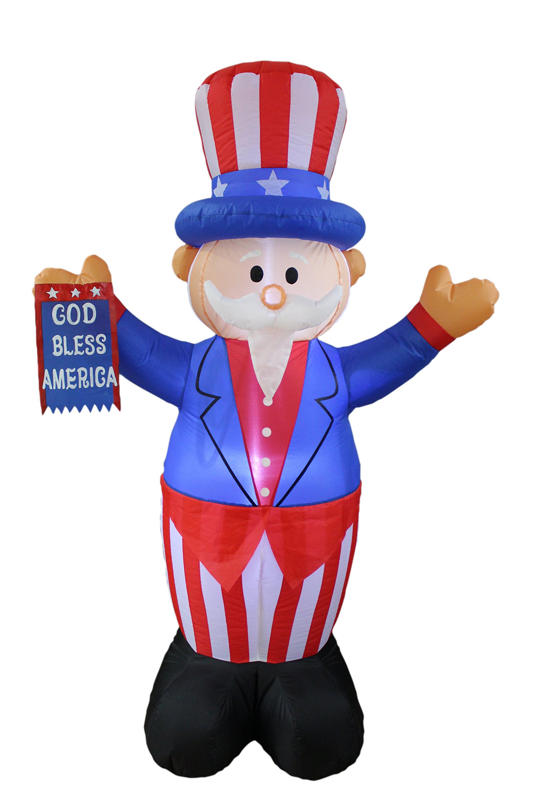 6 Foot Tall Patriotic Independence Day Inflatable Uncle Sam w/God Bless America Flag by BZB Goods