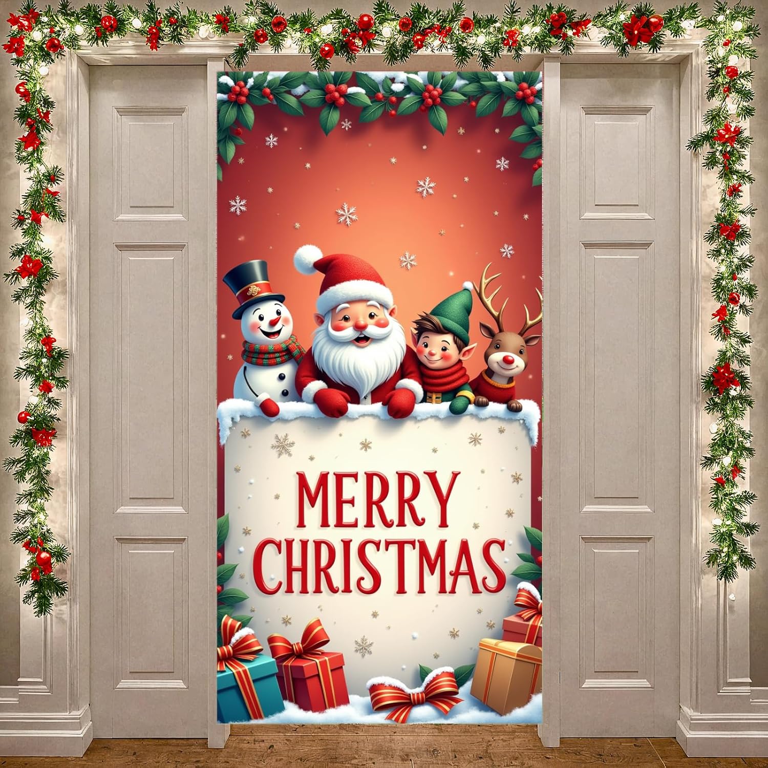 Christmas Door Cover Decorations Santa Claus Christmas Door Banner Snowman Kids Reindeer Xmas Sign Holiday Scene Door Hanging Wall Banner Photo Booth Prop for Xmas New Year Indoor Outdoor Decor - Image 7