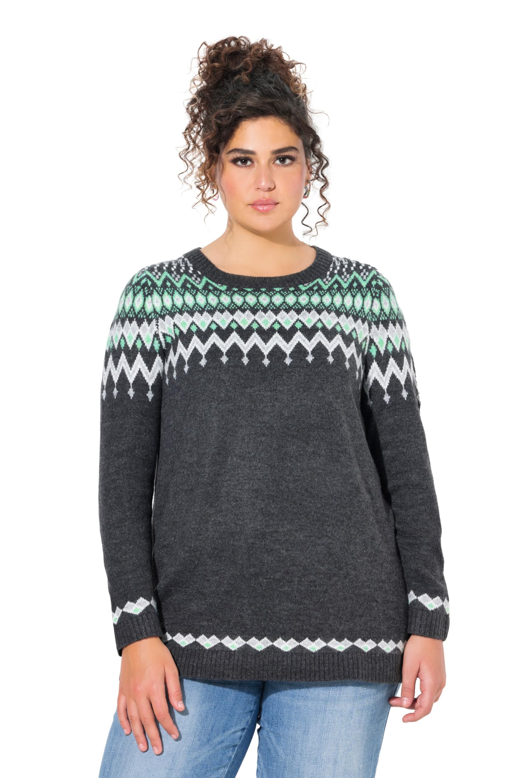 Ulla Popken Norweger-Pullover, Rundhals, Langarm, Weicher Strick Donna
