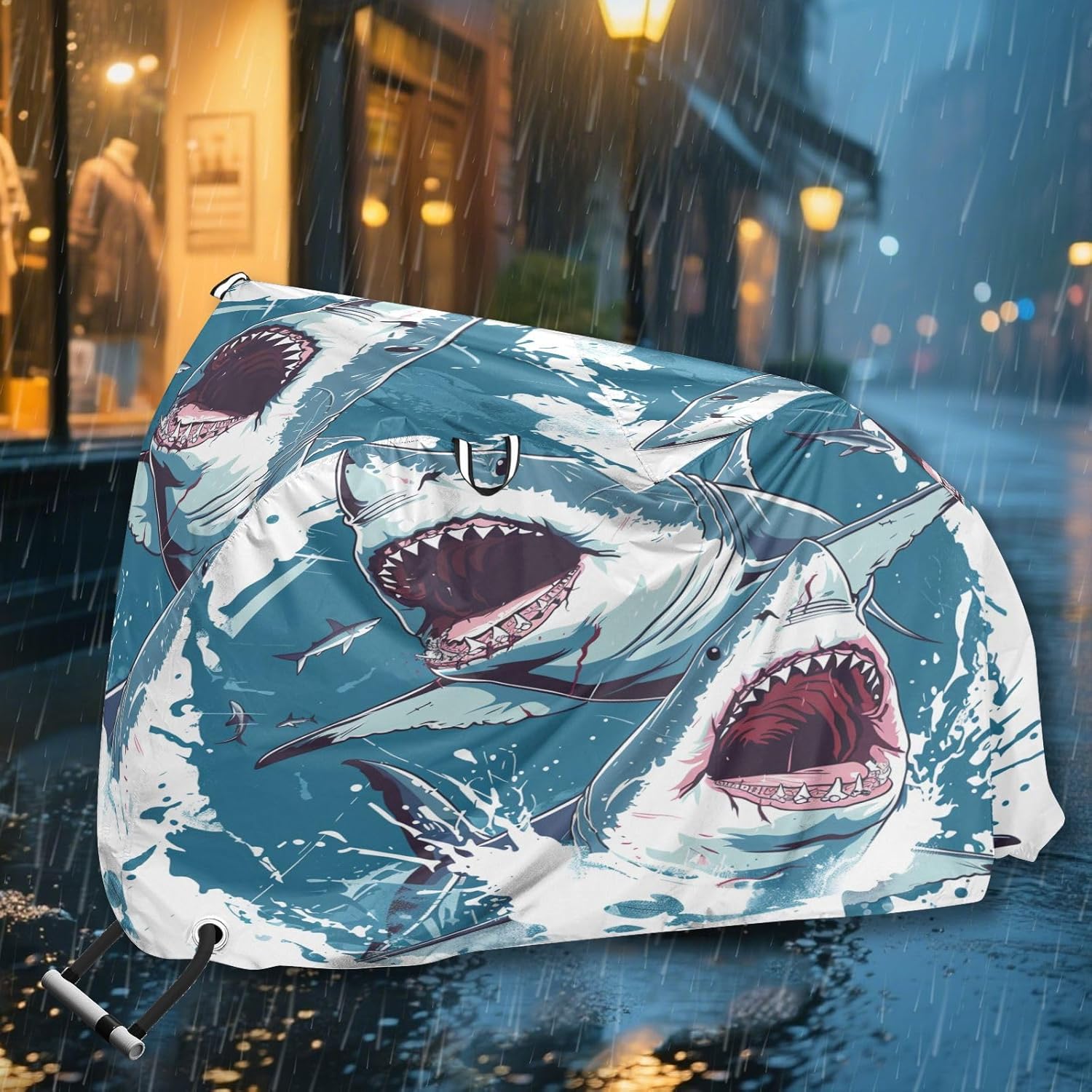 ALAZA Cruel Shark Bike Cover Waterproof Outdoor Ebike Bicycle Covers Tarp Protection for 1/2 Bikes, Sun UV Dust Wind Proof
