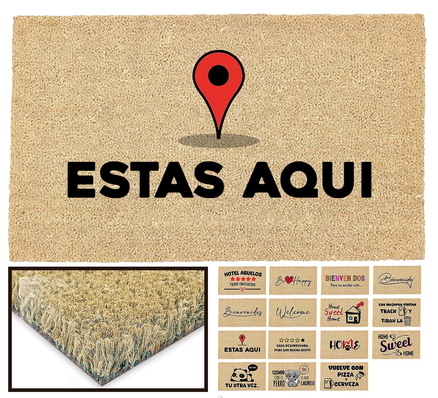 LucaHome - Felpudo Entrada casa Original y Divertido de Coco Natural - Felpudo Estas aqui 33x60 - Ideal para Puertas de Exteriores Cubiertas, pasillos y entradas de hogares
