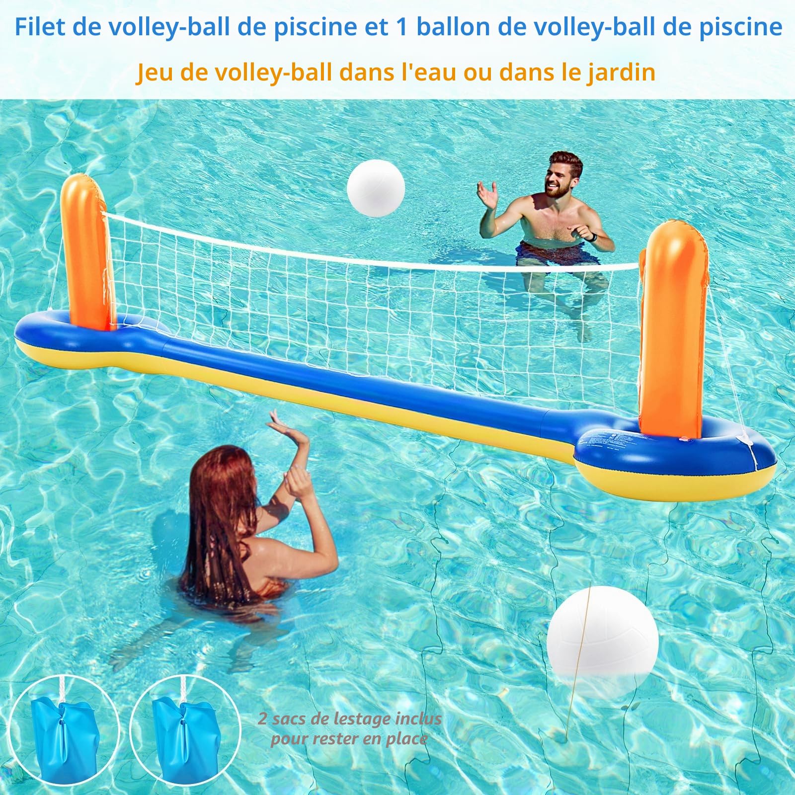 Jasonwell Ensemble de Jouets de Piscine – Set 3 en 1 Filet de Volleyball de Piscine Panier de Basketball Jeu de Lancer d'Anneaux Flotteurs Gonflables Eau Volleyball Flottant Jeux de Piscines de