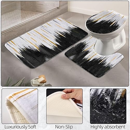 Miniatura 5 de Juego de 24 accesorios para baño negro, cortina de ducha con ganchos y alfombras, dispensador de jabón, jabonera, portacepillo para inodoro y cesta