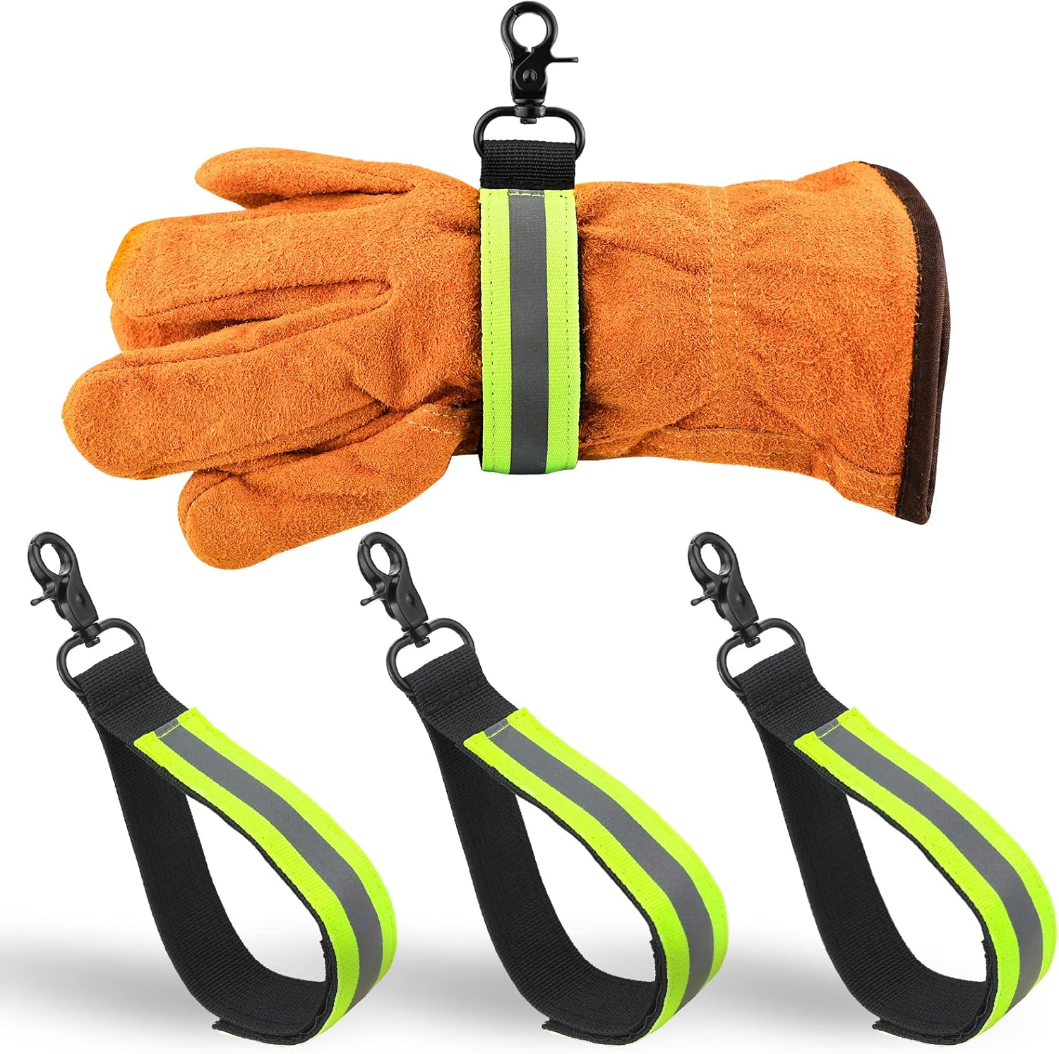 Firefighter Glove Strap, 3 PCS Heavy Duty Firefighter Turnout Gear Glove Safety Holder Strap with Reflective Trim Buckle UIInosoo