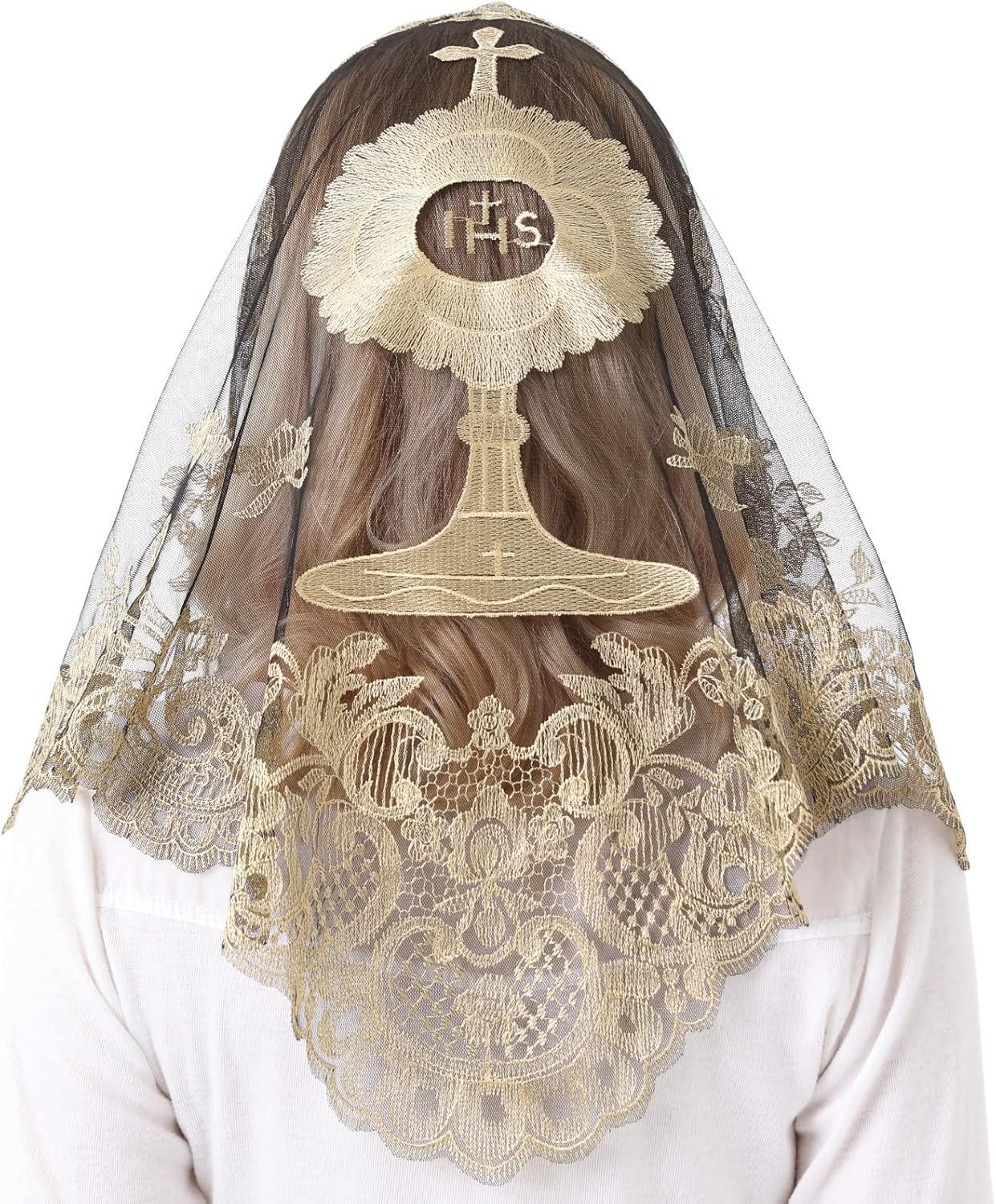 Church Veil for Women Latin Mass Mantilla Veils Cathedral Embroidery Infinity Chapel Lace Head Covering