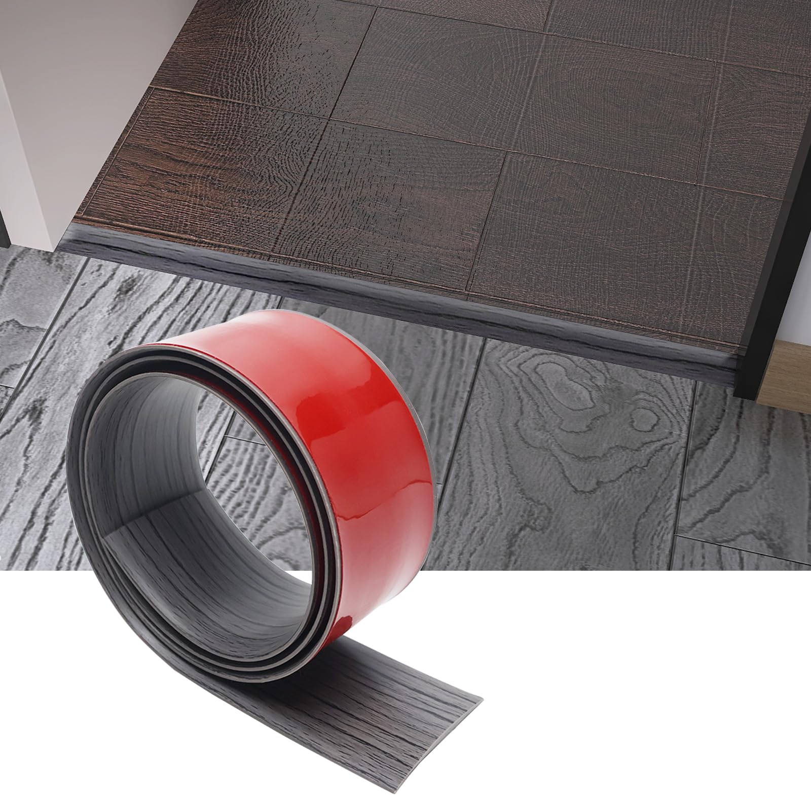 Floor Transition Strip Self Adhesive, 2" x 3.3Ft Threshold for Doorways, Carpet to Tile Transition Strip - Dark Grey Wood Grain