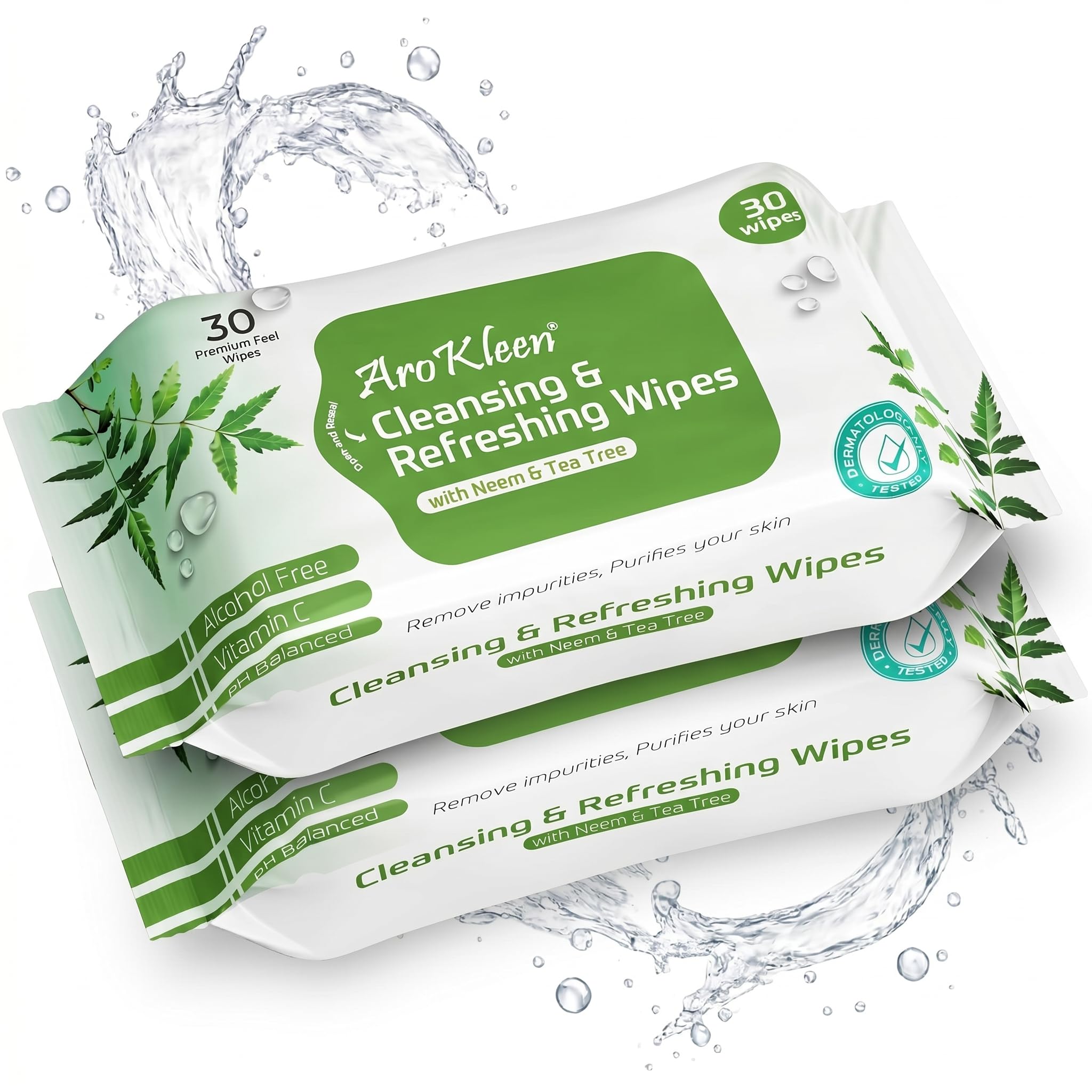 Arokleen Natural Daily Cleansing & Refreshing Wet Wipes With Neem & Tea Tree | Facial Wipes | Alcohol Free, Vitamin C & pH Balanced | Removes Oil & Dirt & Moisturizes Skin | Make Up Remover Wet Wipes | Paraben Free | Hydrating & Soothing | Removes Waterproof Mascara- Clinically Tested- 60 WIPES ( PACK OF 2 )-image-34
