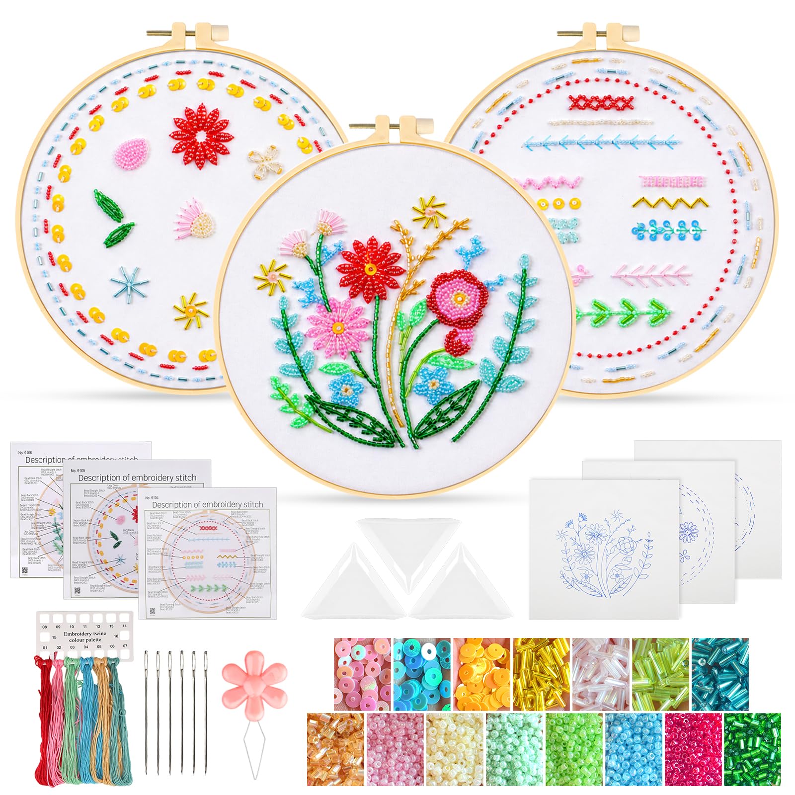 EEEKit 3PCS Bead Embroidery Kit for Adult Beginners: Embroidery Starter Kit