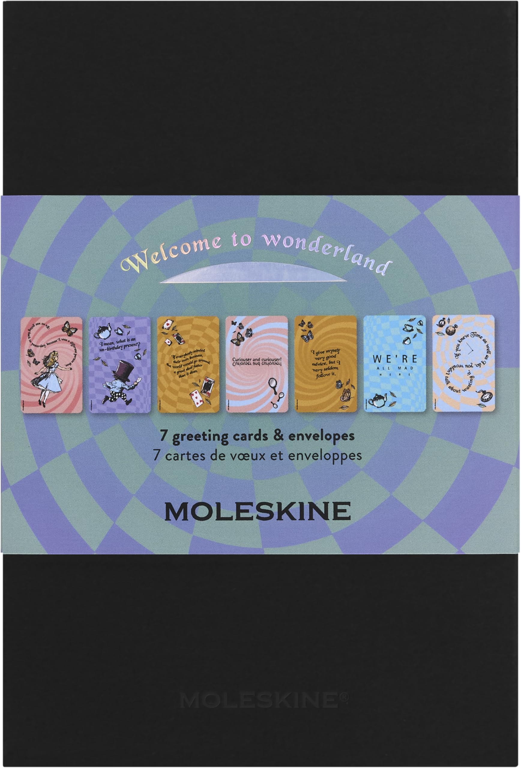 Moleskine Set 7 Biglietti d’Auguri Le Avventure di Alice nel Paese delle Meraviglie, Carta Riciclata 9x14 cm