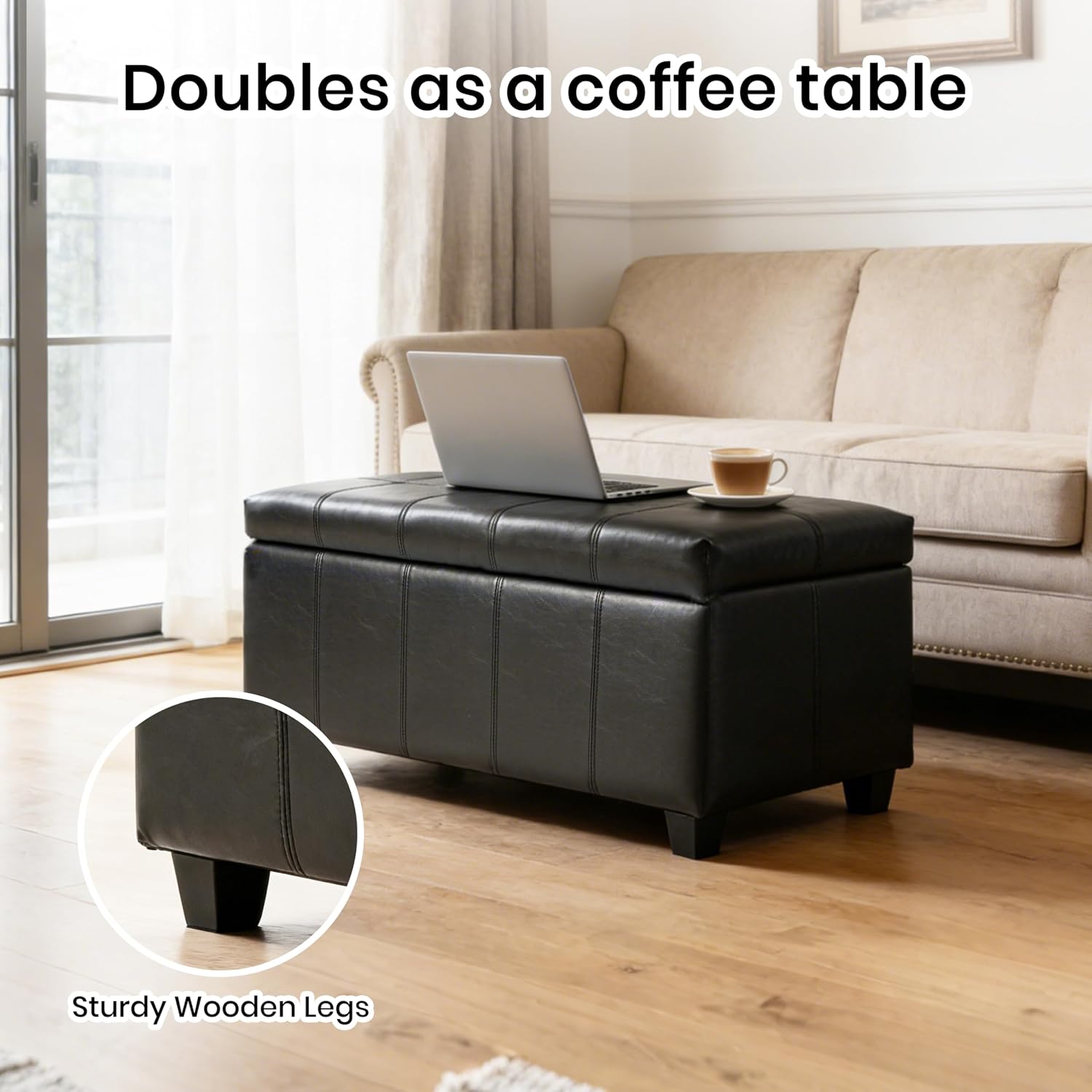 CangLong 36Inch Damara Lift-Top Storage Ottoman Bench with PU Upholstery