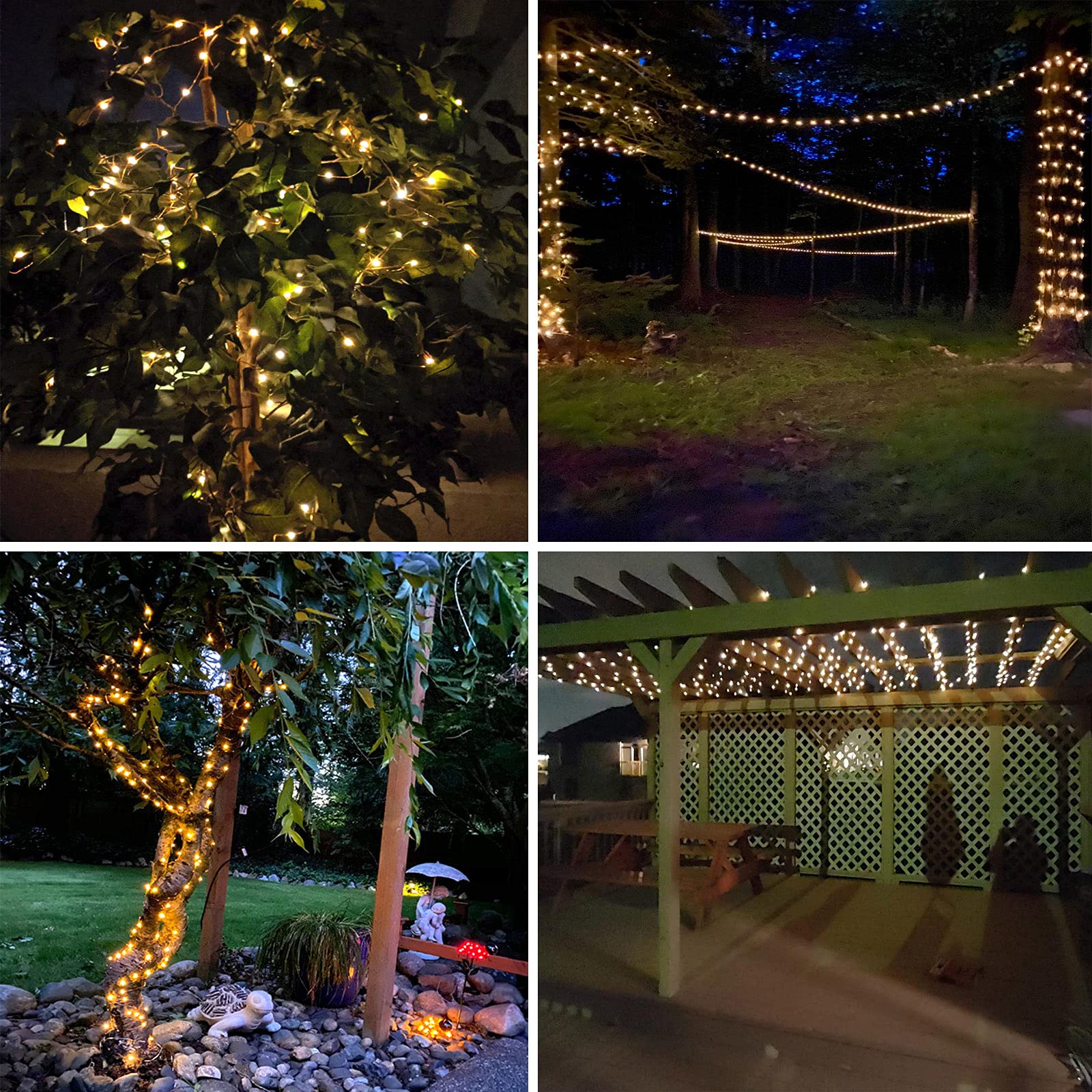 Moon Strike Solar Outdoor String Lights, 2 Pack Extra-Long 144FT 400LED Waterproof, Copper Wire with 8 Modes, Solar Lights Garden Light for Tree Garden Party Wedding Decor (Warm White)