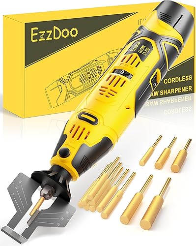 Kit eléctrico de afilador de motosierra inalámbrico con una caja de puntas de afilado recubiertas de titanio (3/16 pulgadas, 0.189 in) - Herramienta