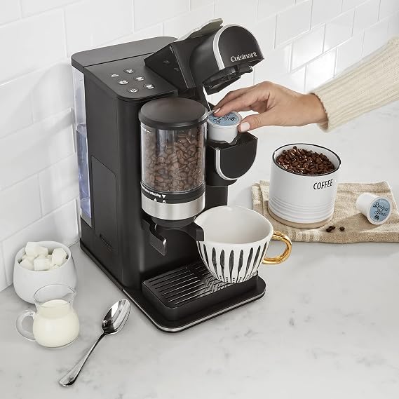 Cuisinart Single Serve Coffee Maker + Coffee Grinder, 48-Ounce Removable Reservoir, Black DGB-2 & GTF Gold Tone Coffee Filter, 10-12 Cup Cone, Burr Mill