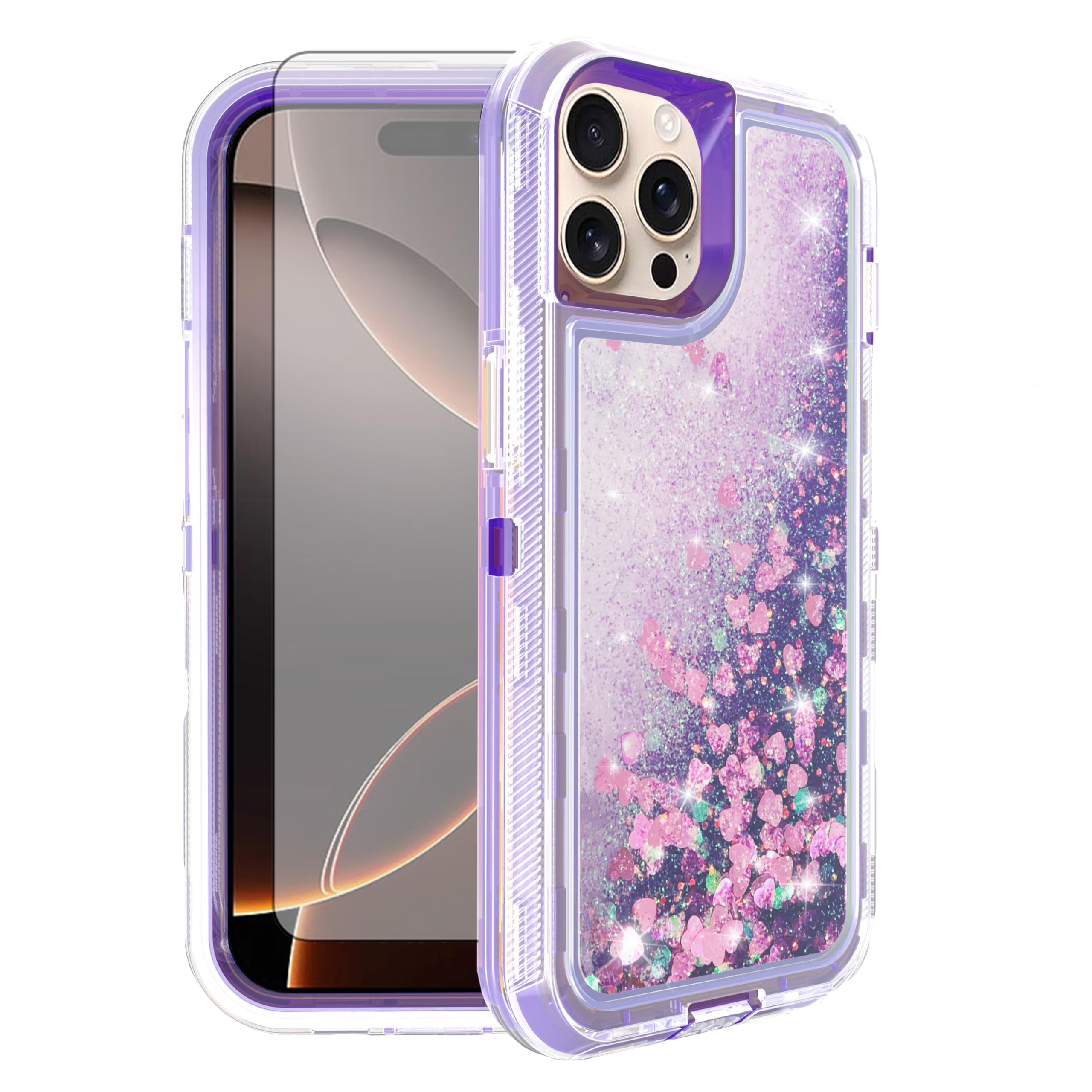 Asuwish Phone Case Compatible with iPhone 16 Pro Max 6.9 inch Screen Protector Bling Liquid Glitter Clear Hybrid Military Grade Protective Cell Cover