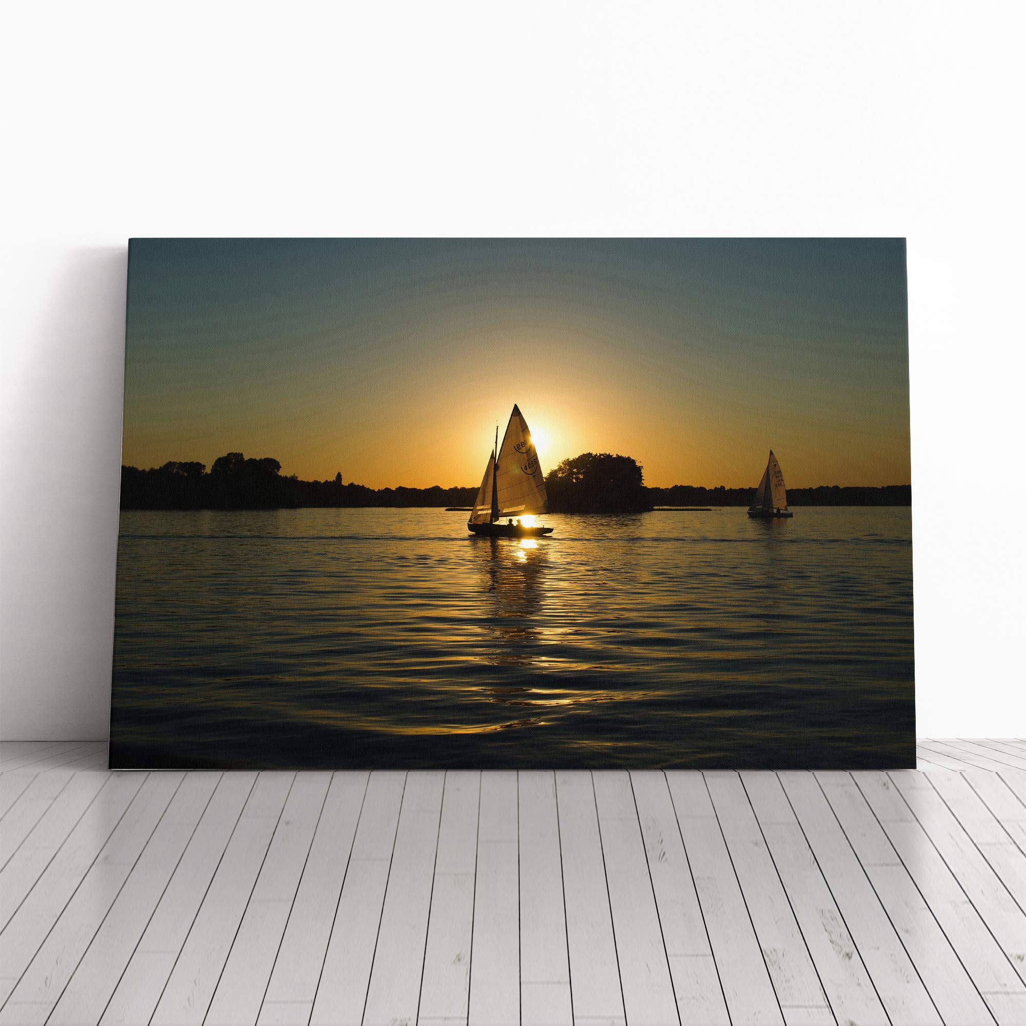 Sailboats on The Lake Canvas Print | Gallery Wrapped 30mm Frame Wall Art | 30x20 inches | Ready to Hang | Modern Landscape Picture | Living Room Bedroom Lounge Office