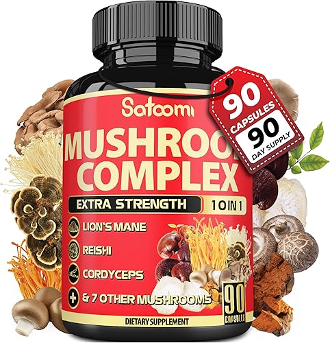 Satoomi Complejo de suplementos de hongos 10 en 1 - Melena de león, Cordyceps, Reishi, Chaga - Suplementos cerebrales para la memoria y la