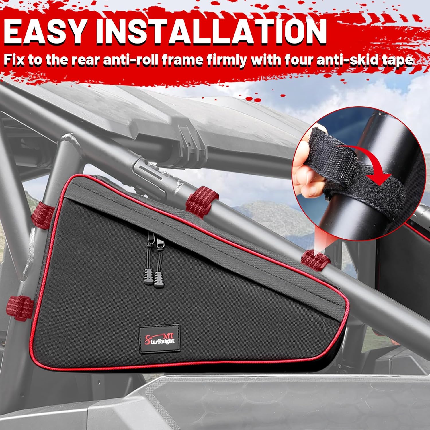 StarknightMT RZR XP 1000 Storage Bags Triangle Side Tool Bags Compatible with 2025 2024 Polaris RZR XP 1000/4 1000 Rear Anti-Roll Frame Mount Corner Bags 2Pcs Organizer for Side by Side Accessories