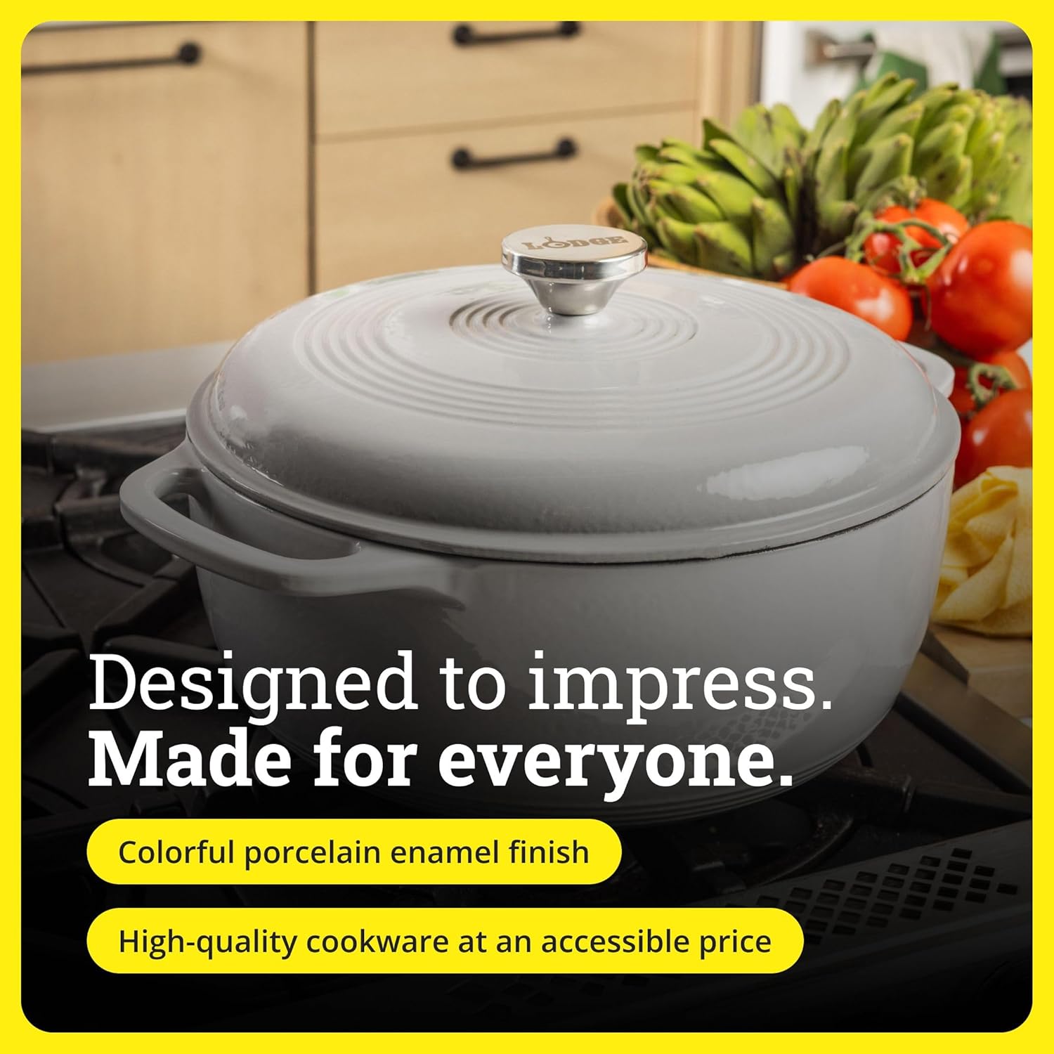 Lodge Essential Enamel Cast Iron Dutch Oven - Perfect for Bread Baking, Braising, Marinating & Slow Cooking - Features Moisture-Sealing Lid & Dual Handles - Kitchen Essentials - 6 Quarts - Oyster White