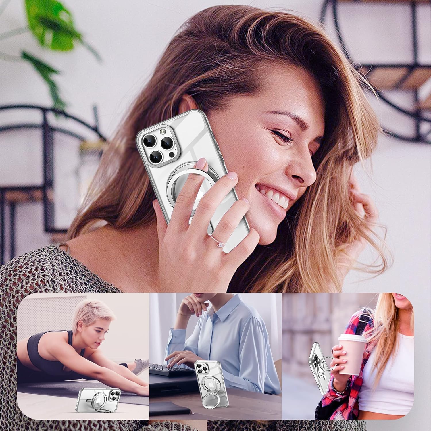 Designed for iPhone 15 Case with Magnetic Invisible Stand[Military Drop Protection][Compatible with MagSafe][Great Grip Feeling] Shockproof Waterproof Heavy Duty Clear Case for iPhone 15 6.1 ",Clear