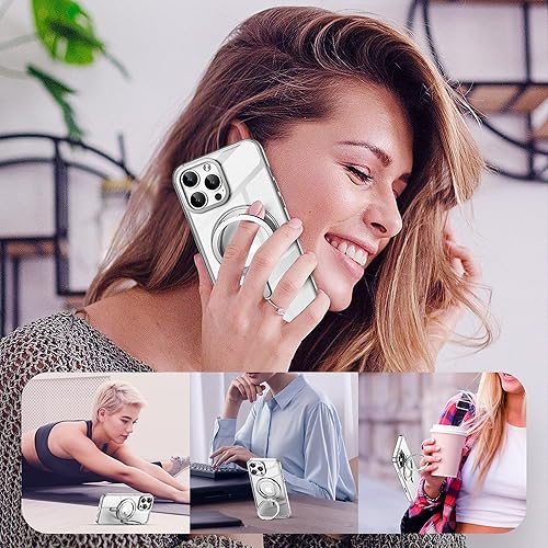 Miniatura 7 de Cyberowl Funda para iPhone 12 Pro Max de grado militar con soporte de anillo magnético giratorio de 360 compatible con Magsafe Funda transparente