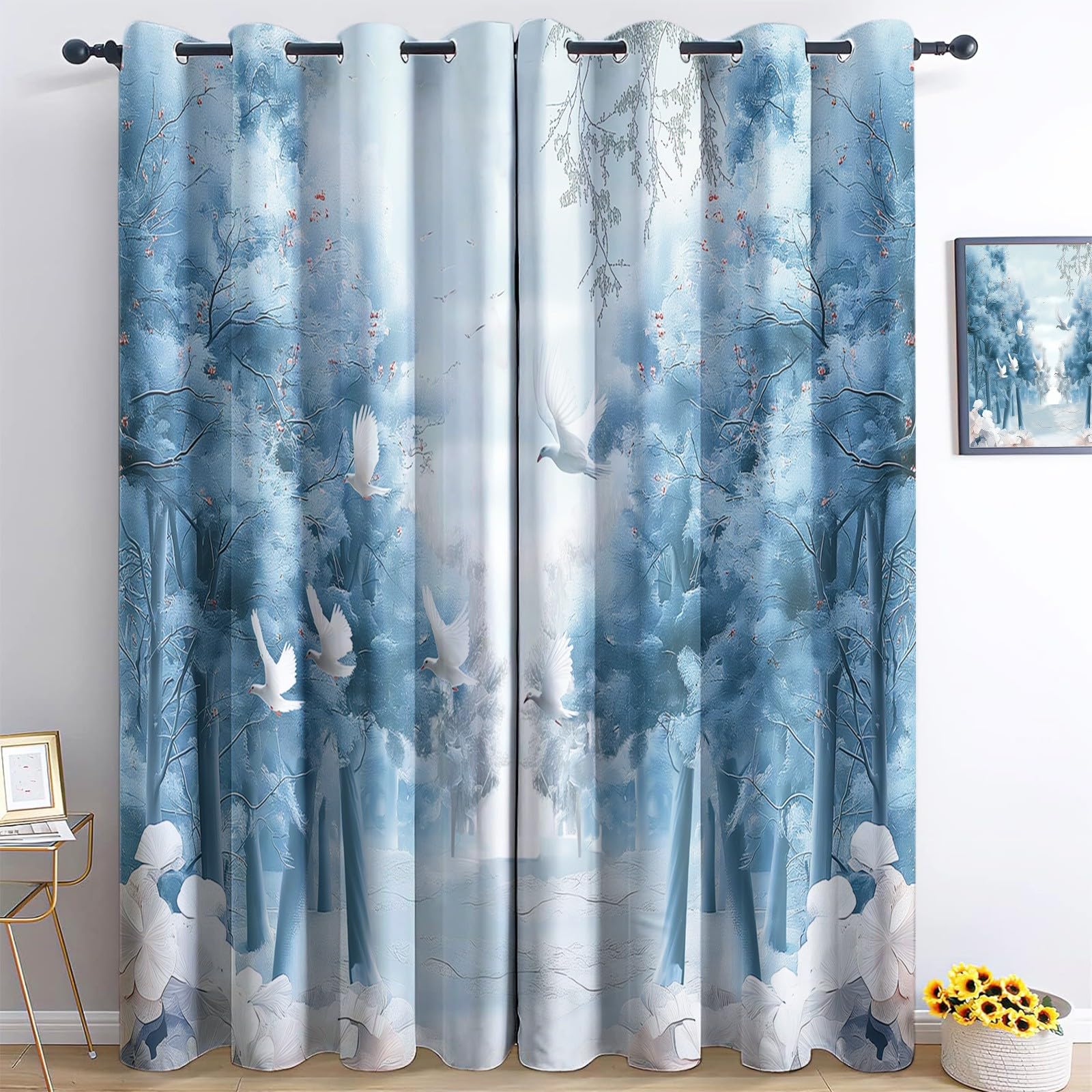 Rideaux thermiques anti-UV arbre bleu pour une isolation nuit