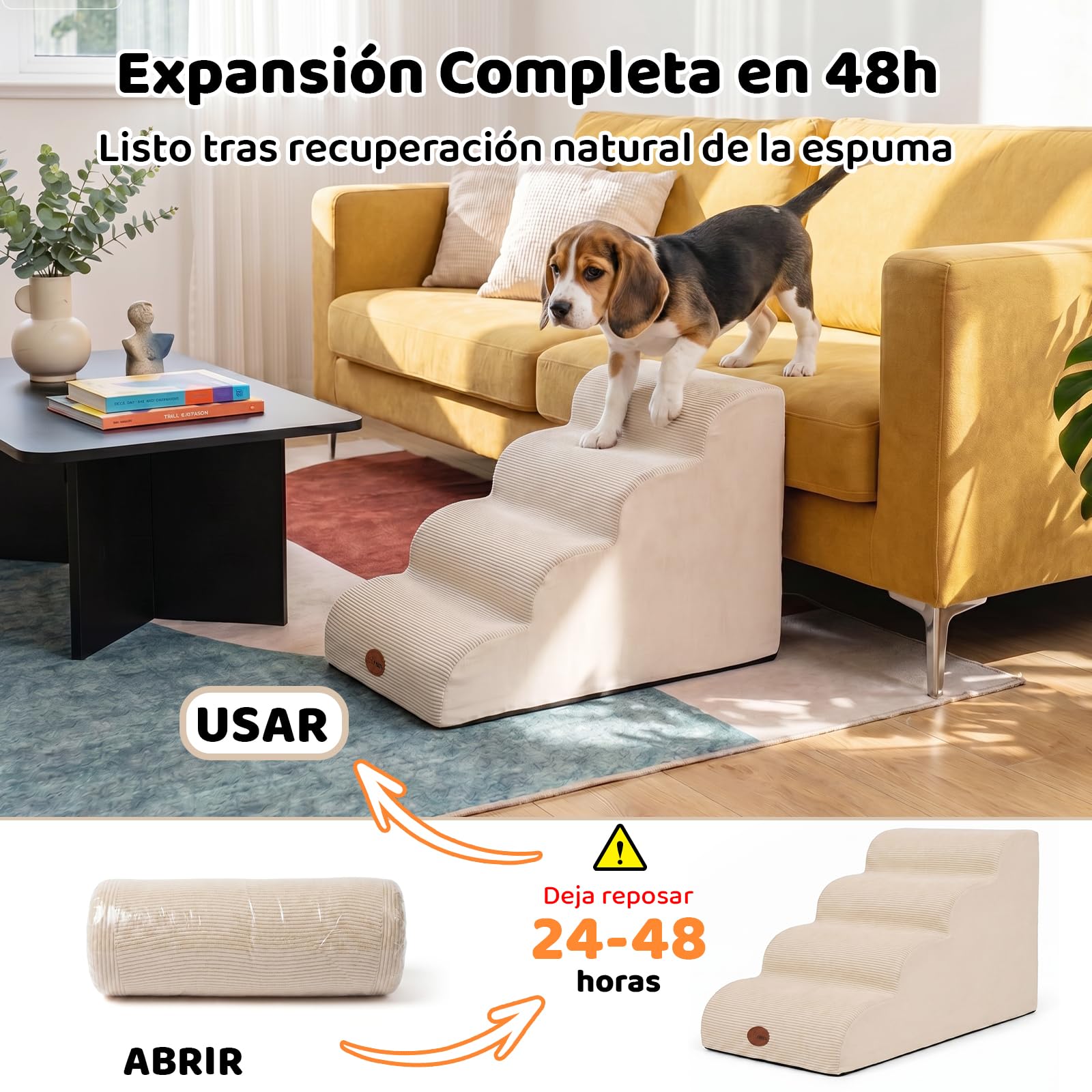 X XBEN Escaleras para Perros y Gatos Pequeños, Mayores y Heridos, Beige