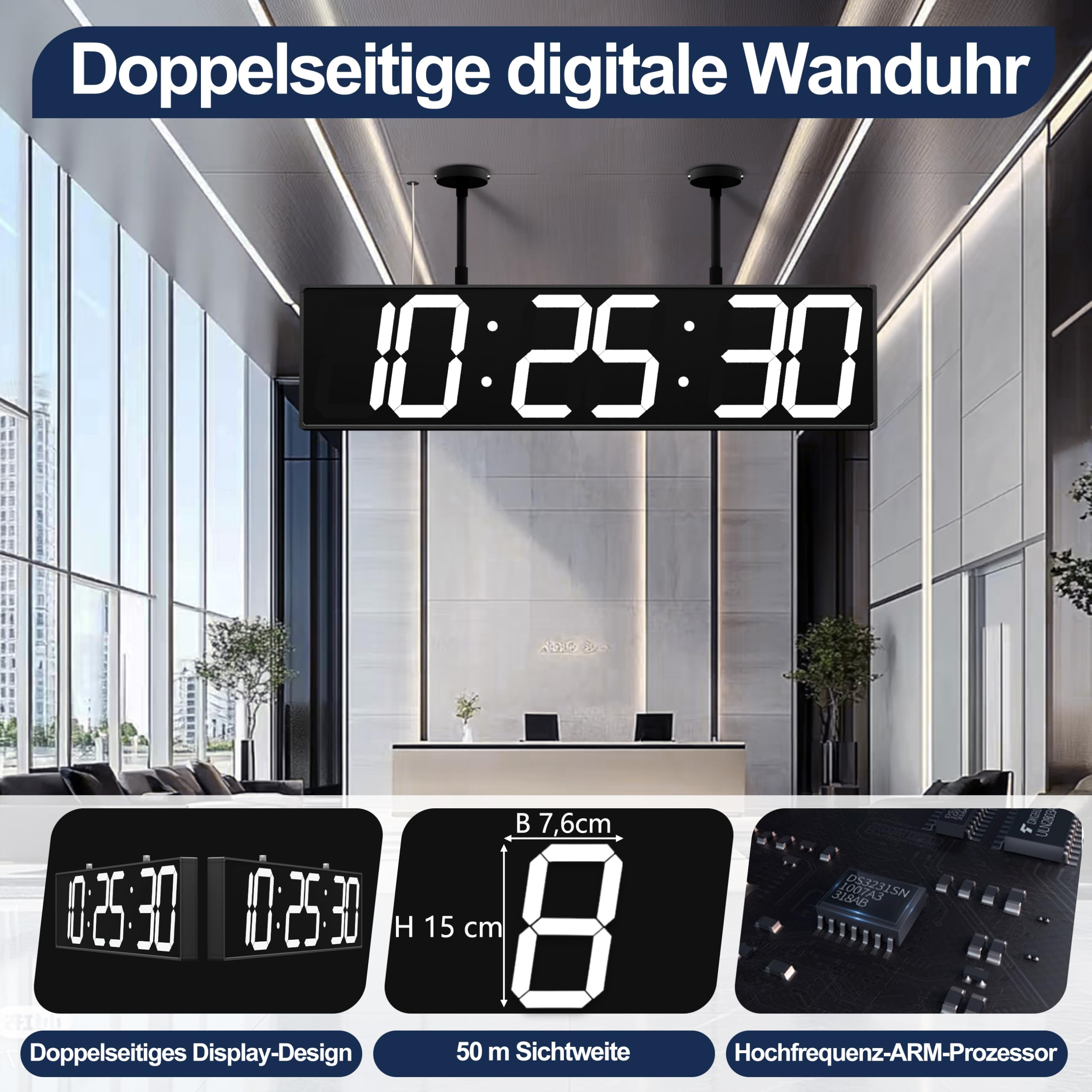 CHKOSDA 70cm Doppelseitige Digitale Wanduhr mit 50m Sicht & Fernbedienung