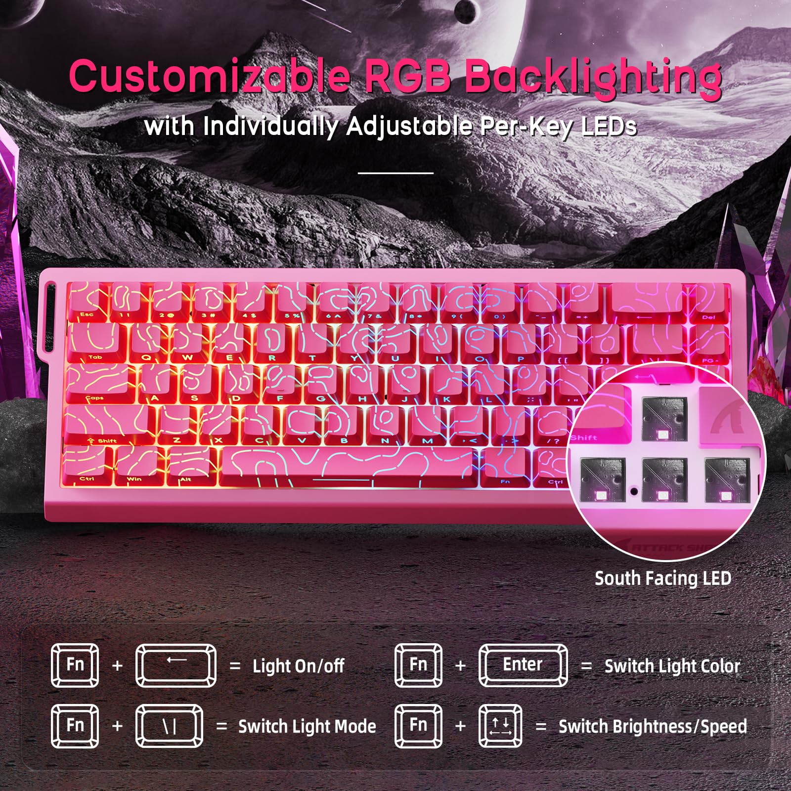 ATTACK SHARK X68 HE Teclado Magnético con Cable con X3 Ratón Gaming Inalámbrico Combo, Teclado de Activación Rápida 8KHz, Precisión RT 0.01mm, Ratón SUPERLIGERO, PAW3395, 26000 dpi - Contornos Rosas