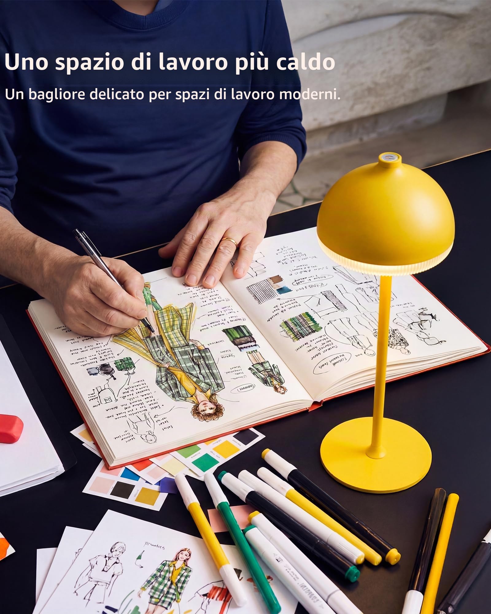 2 Pezzi Lampade da Tavolo Senza Fili Ricaricabile VIOA TL13 | Lampada da Tavolo Ricaricabile,5200mAh, IP54, 3 tonalità – per comodino, soggiorno, terrazza, giardino, balcone e cena,Giallo