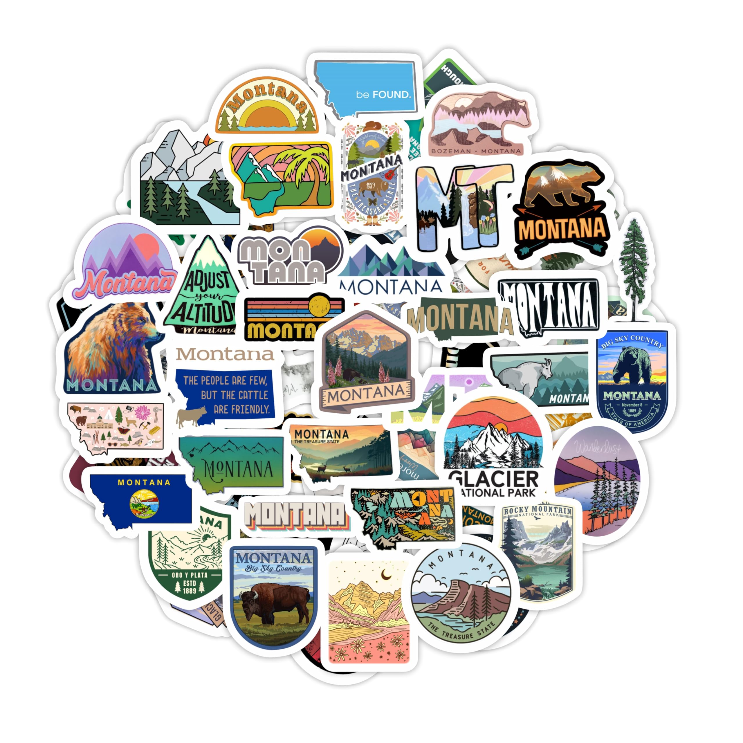 BulbaCraft100Pcs Montana Stickers for Water Bottle and Laptop - Montana Party Favors & Decorations, Waterproof Vinyl Decals, State Pride and Icon Stickers, Gifts for Women & Men