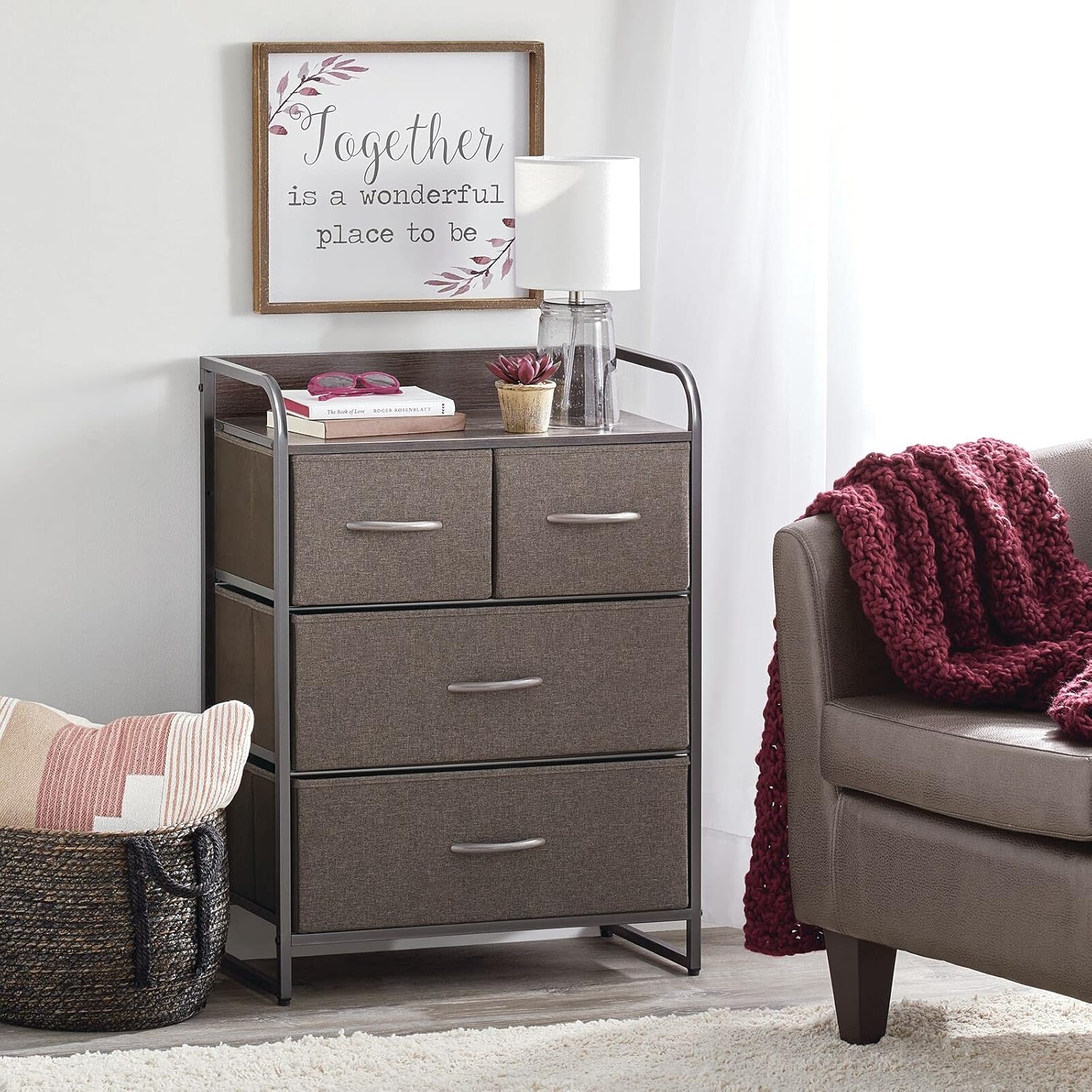 mDesign Dresser Storage Furniture Organizer - Large Standing Chest for Bedroom, Office, Entryway, Living Room and Closet - 4 Removable Fabric Drawers - Charcoal Gray/Graphite : Home & Kitchen