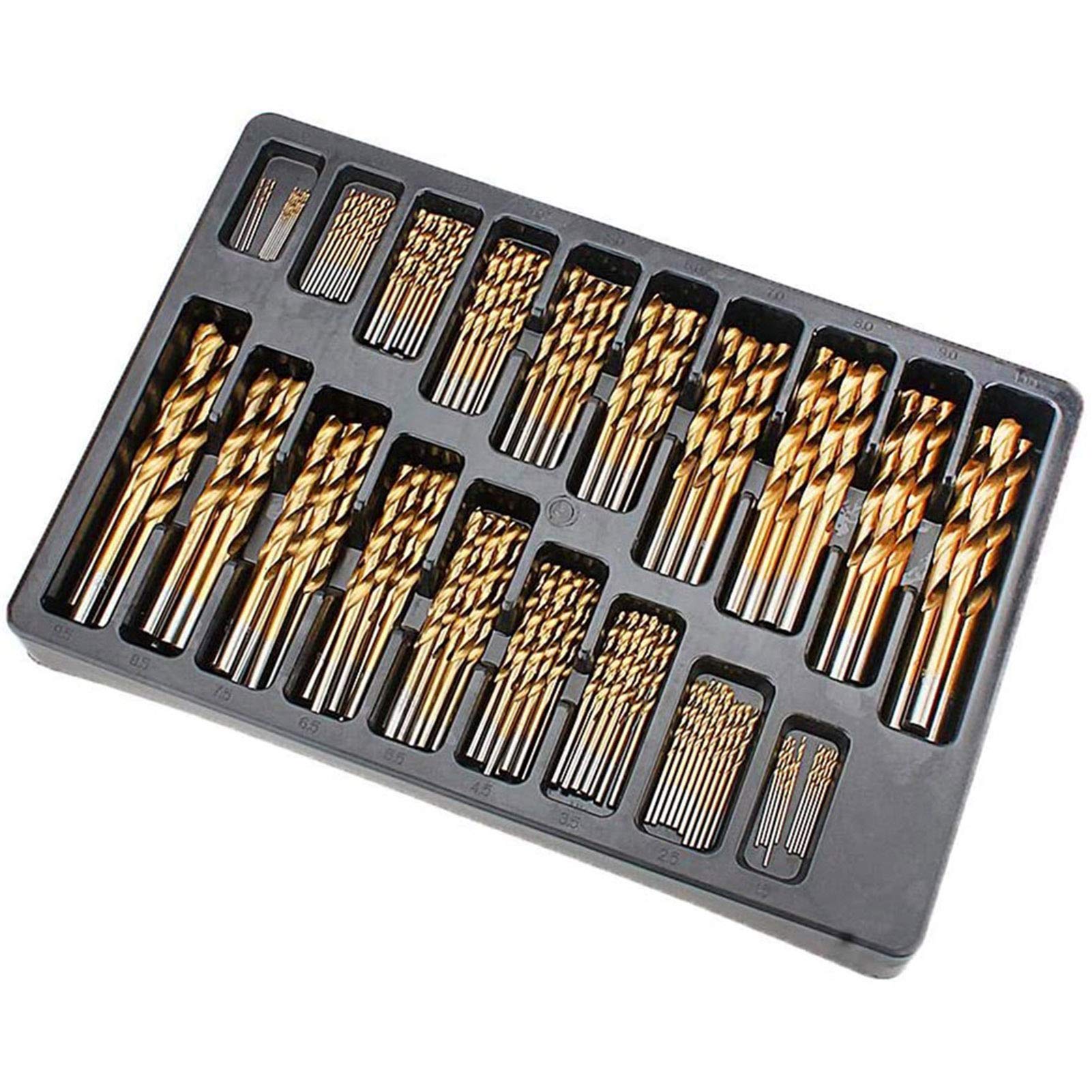 Fafeicy Juego de Brocas Chapadas en Ti Juego de Brocas de Ti de Vástago Recto 170 Piezas Grifo de Punta en Espiral Métrico de 1 a 10 Mm para Taladrar en Metal, Madera, Plásticos para Usuarios de