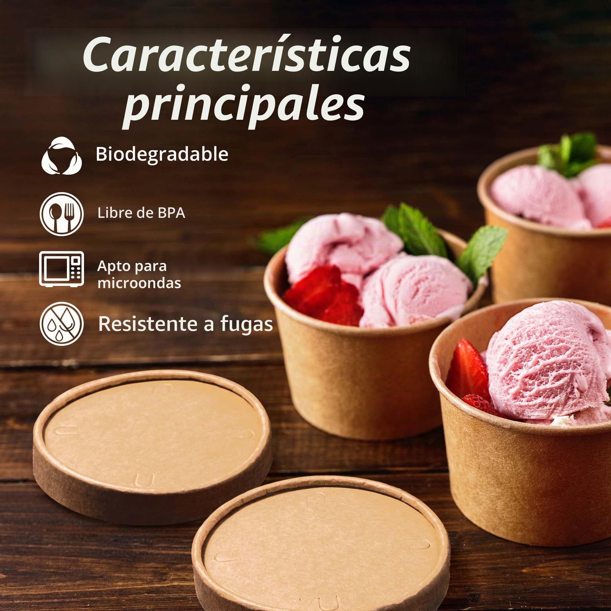MATICAN Vasos de papel para helado con tapas, paquete de 40 tazas de sopa de 9 onzas con tapas, recipientes desechables para helado, 9 onzas, marrón kraft