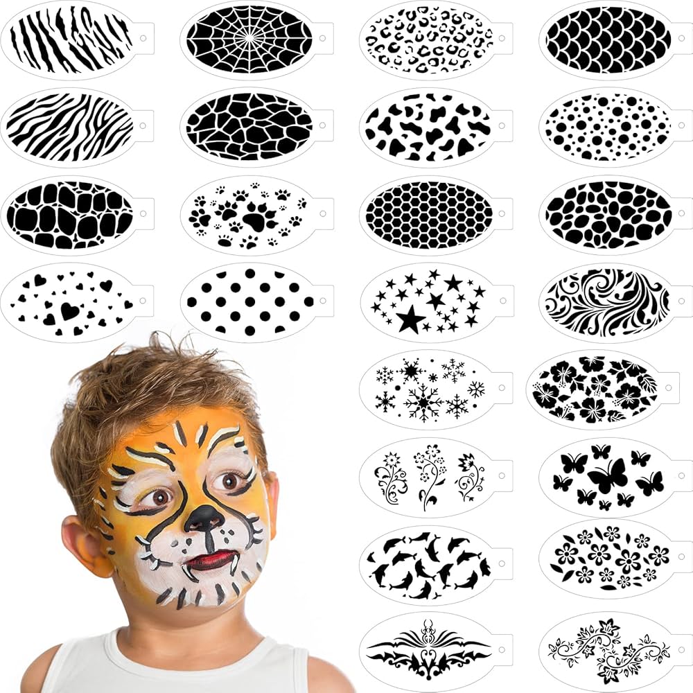 Amazon.com : Chinco 24 Pieces Face Paint Stencils Face Body Painting Stencils Tattoo Painting Templates Face Tracing Stencils for Kids Holiday Halloween Makeup Body Art Painting Tattoos Painting (Vivid Style) : Arts,