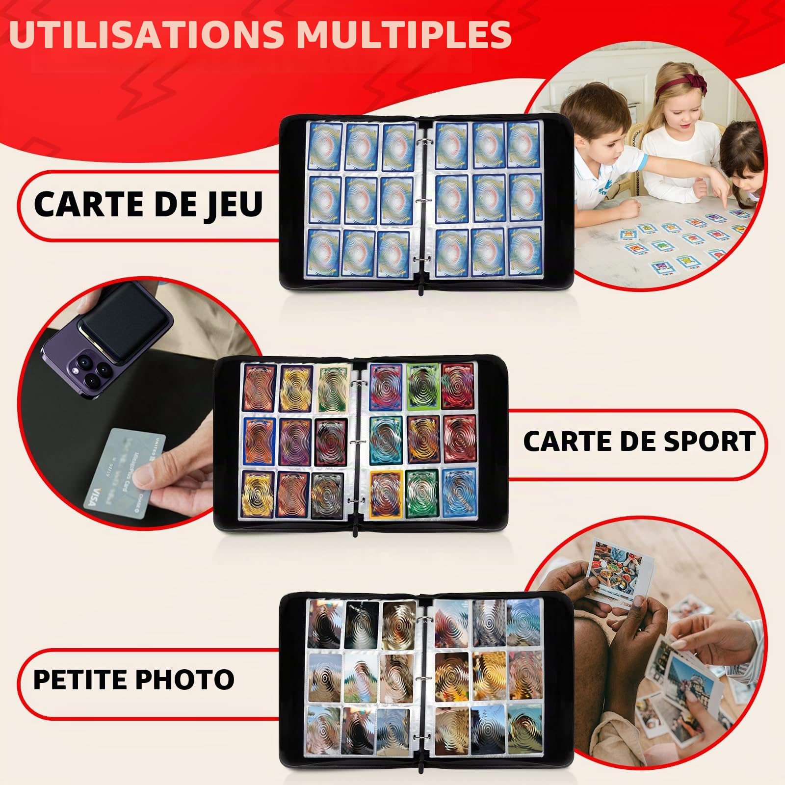 9 Poches Classeur Carte, Capacité de 50 Pages de 900 Cartes | Imperméable Album de Collection de Carte,Portable Album de Rangement de Cartes,Un Cadeau les Garçons et les Filles(9P-Rouge)