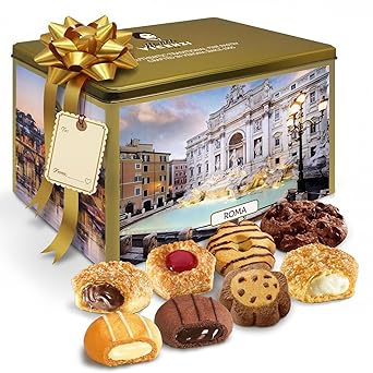 Matilde Vicenzi Roma Cookie Gift Tin - Italian Pastries & Cookies in Individually Wrapped Trays - Gourmet Gifts For Thanksgiving, Holidays, Corporate - Assorted Cookies in Italian Design Tin 32.5oz (920g)