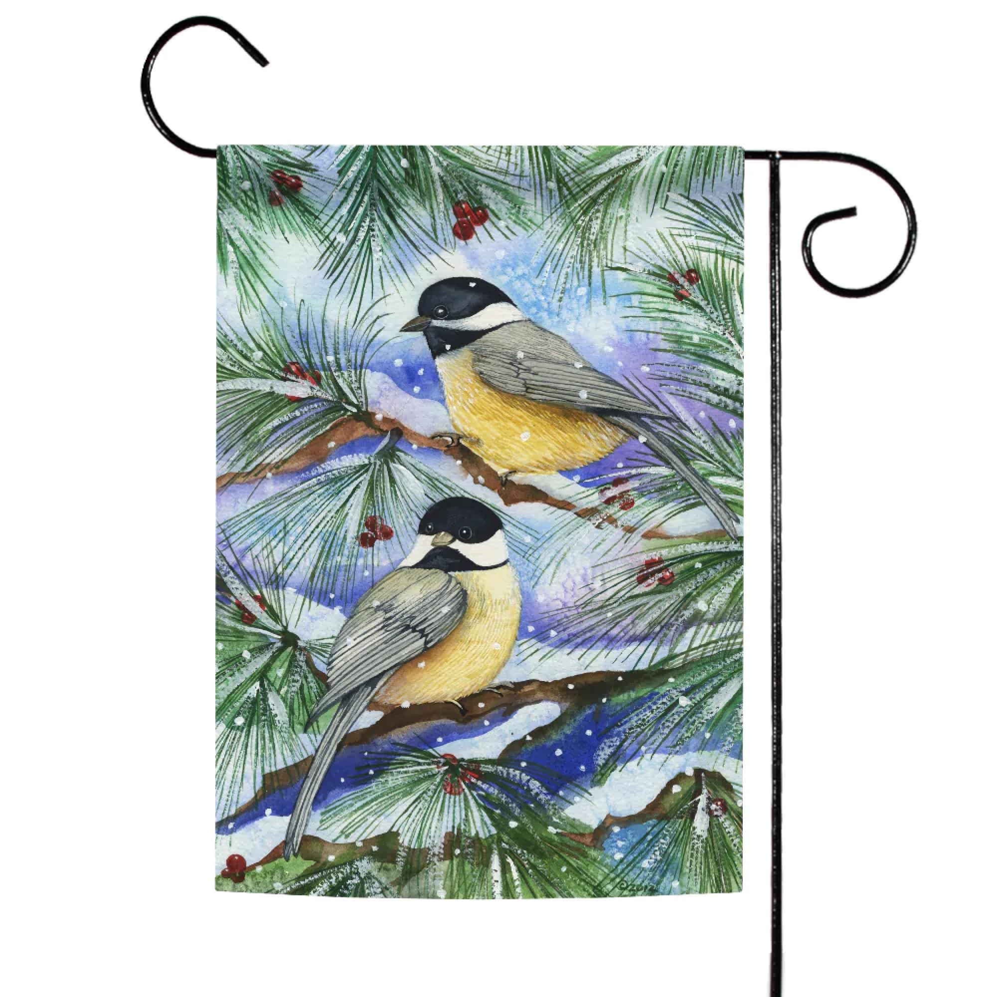 Drapeau Snowy Birds Toland pour raviver un jardin d'hiver terne avec son tissu S