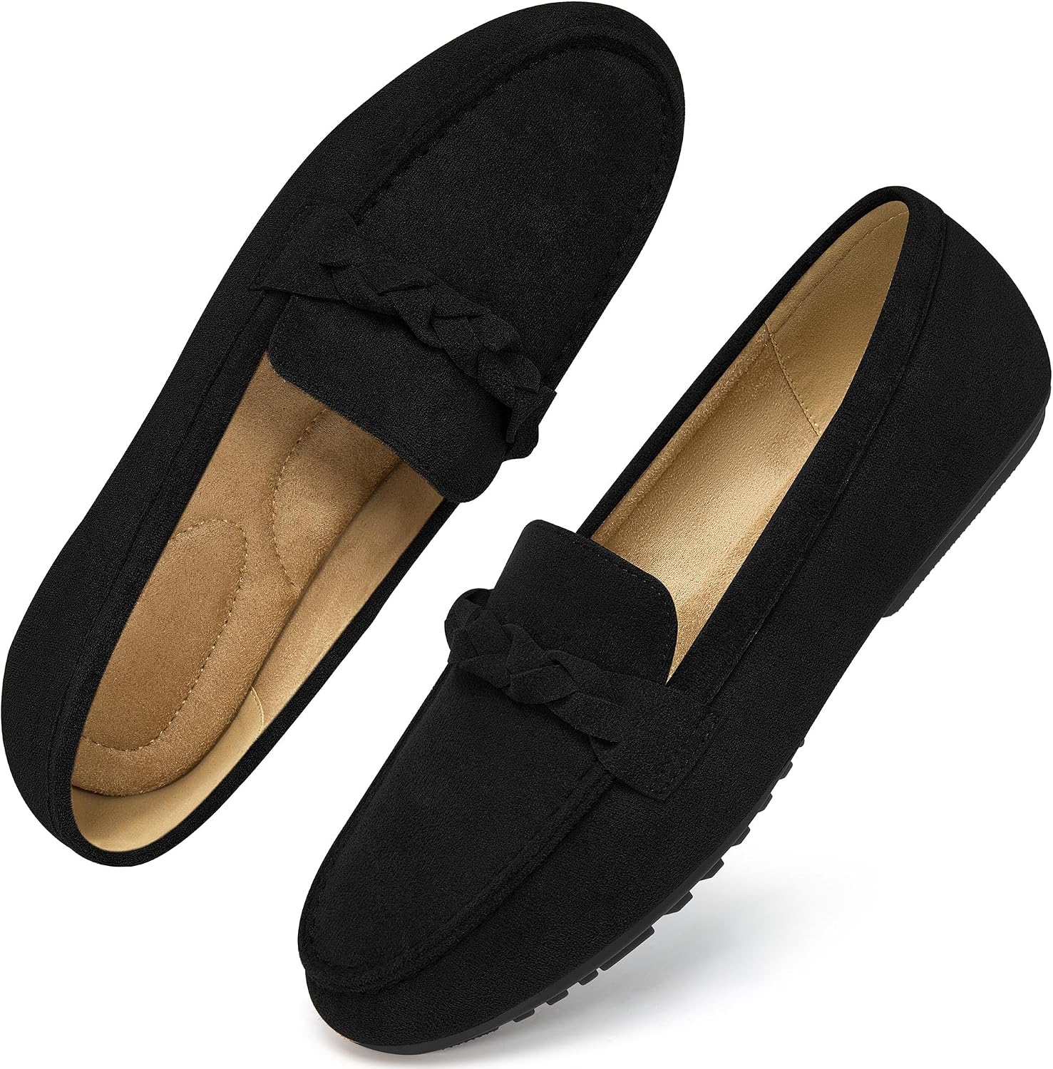 Loafers for Women Casual Shoes: Cushioned Slip-On Business Work Flats with Suede Braided Strap - Comfortable for All-Day Walking & Daily Commutes