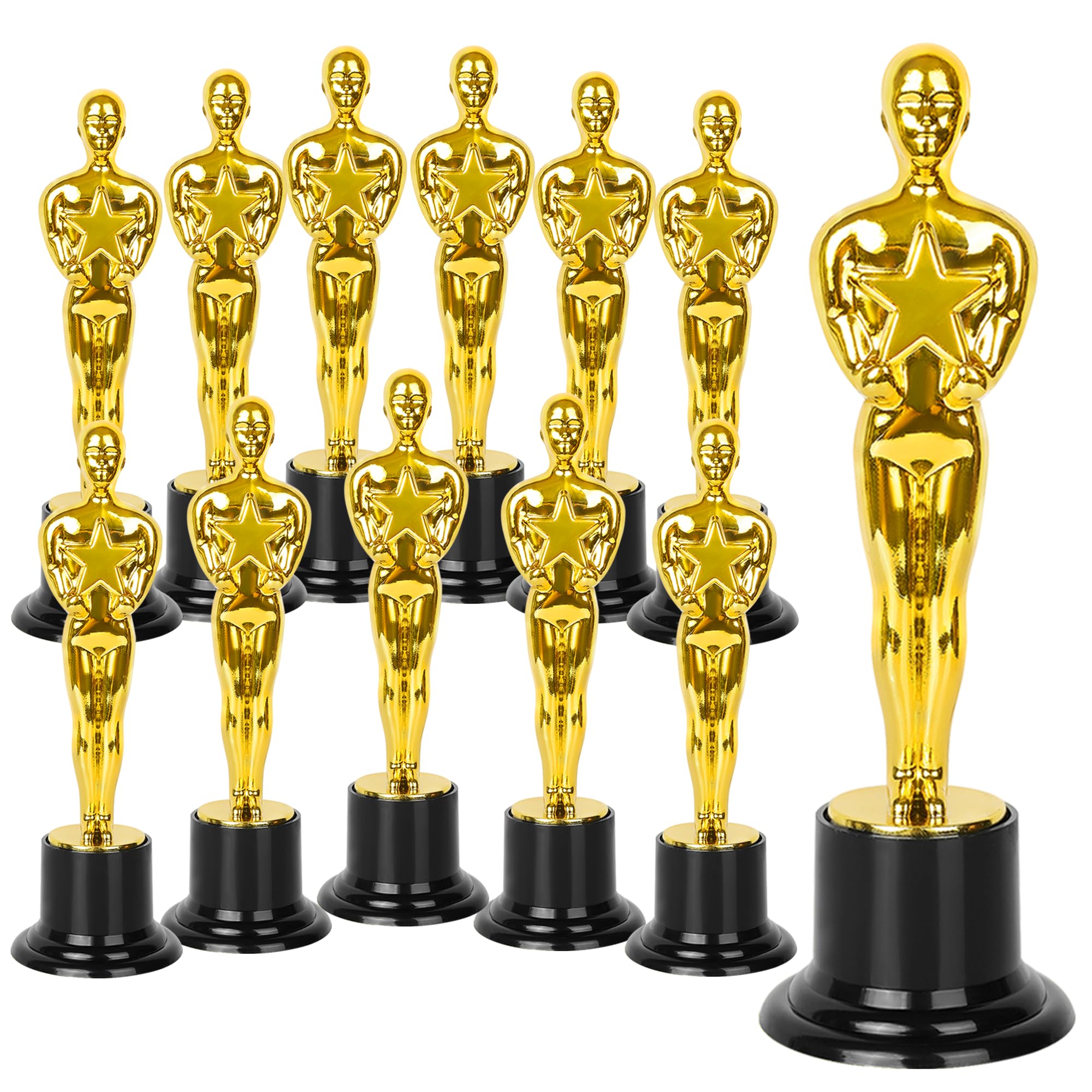 Trofeos Gold Star Award Trofeos, paquete de 12 estatuas doradas de plástico de 6 pulgadas para decoraciones de fiestas, premios de fiesta, premios de juego, recuerdos de fiesta, premios