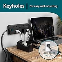 Vista 6 de Philips 7-Outlet Adapter Spaced Surge Protector, 4ft Braided Cord, Power Strip with USB Charging, for Home School and Office, 1USB-A, 1USB-C, 1500J