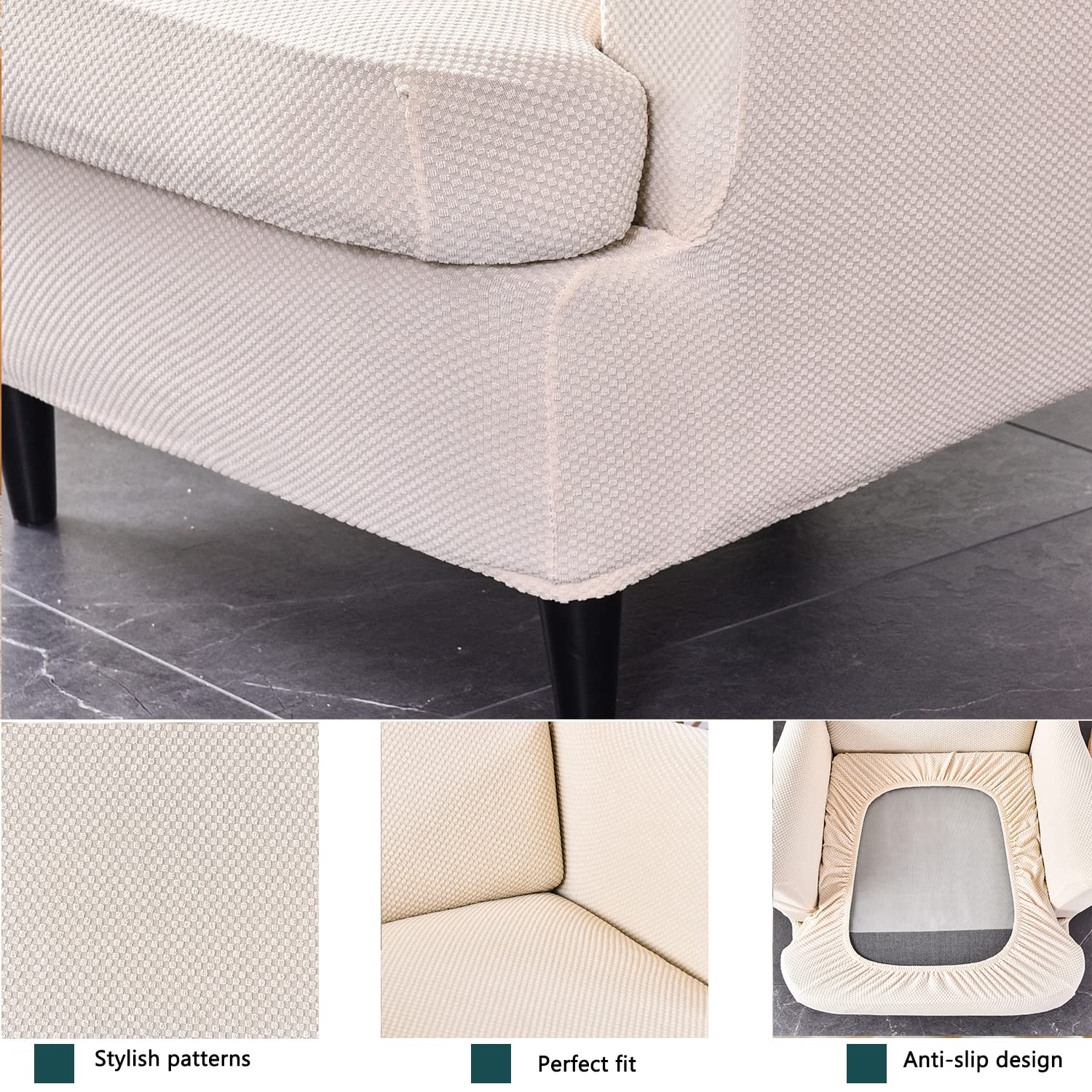 Stretch Sessel-Überwürfe Sesselschoner Sesselauflage Stilvoller Ohrensesselbezug 2 teilig aus Spandex waschbar rutschfest Möbelschutz für Wohnzimmer – Gelb