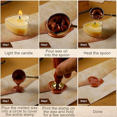 Miniatura 3 de Juego de 33 piezas de papel vintage y sobres, incluye 12 cartas, 12 sobres, sellado, 6 palitos de cera, sellos, velas de té y cuchara de cera