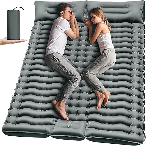 Colchoneta de dormir doble para campamento, diseño ultra grueso de 4 pulgadas, colchoneta inflable ligera para 2 personas con almohada para