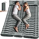 Yuzonc Double Camping Sleeping Pad - 4 Ultra-Thick Foot-Pump Design, Lightweight 2-Person Inflatable Sleeping Mat with Pillow for Backpacking, Hiking, Travel, Tent - Gray
